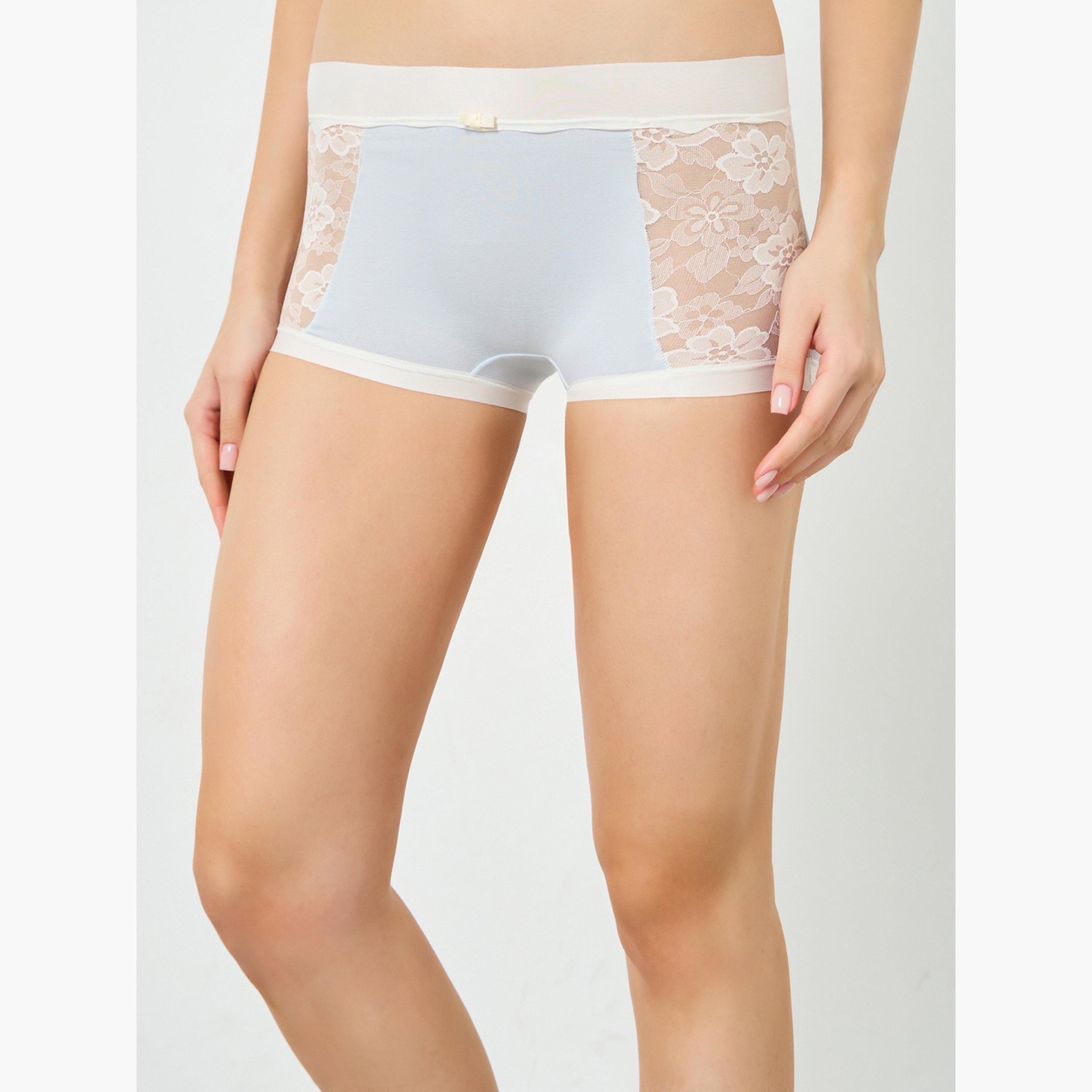 عبوة من 4 قطع - سراويل داخلية قطنية بتفاصيل دانتيل-women-clothing-lingerie-panties-image-6