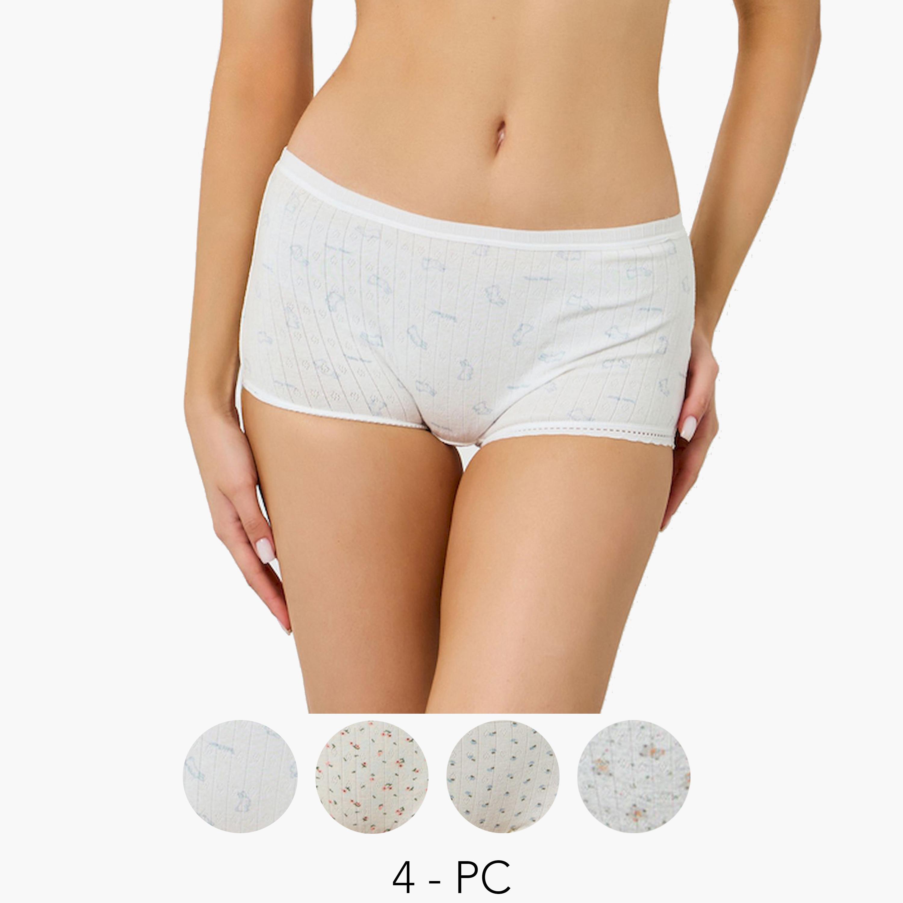 Styli Pack of 4 - Cotton Elastane Printed Boyshort Briefs-women-clothing-lingerie-panties-image-1