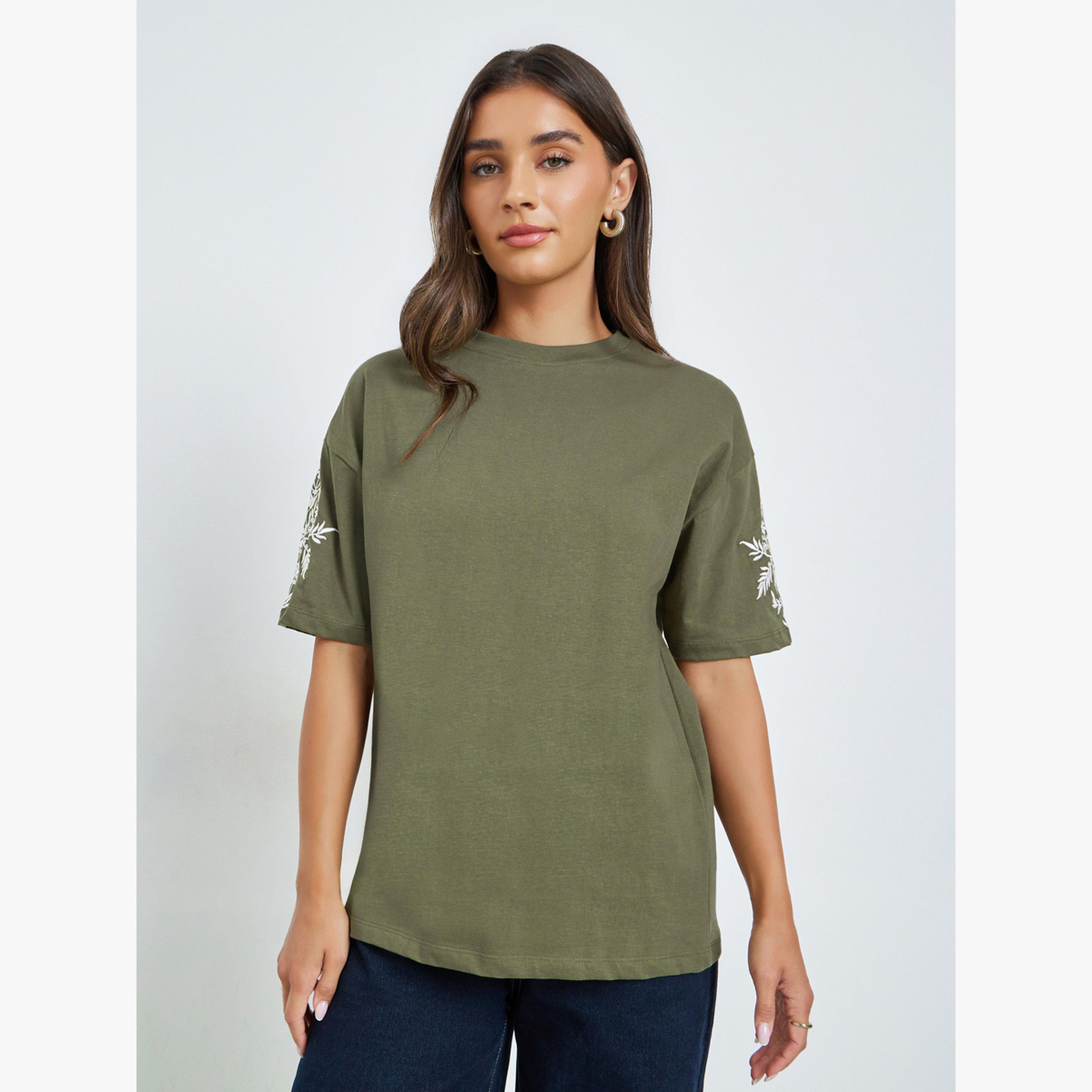 تيشيرت فضفاض قطن بأكمام مطرزة-women-clothing-tshirts-image-1