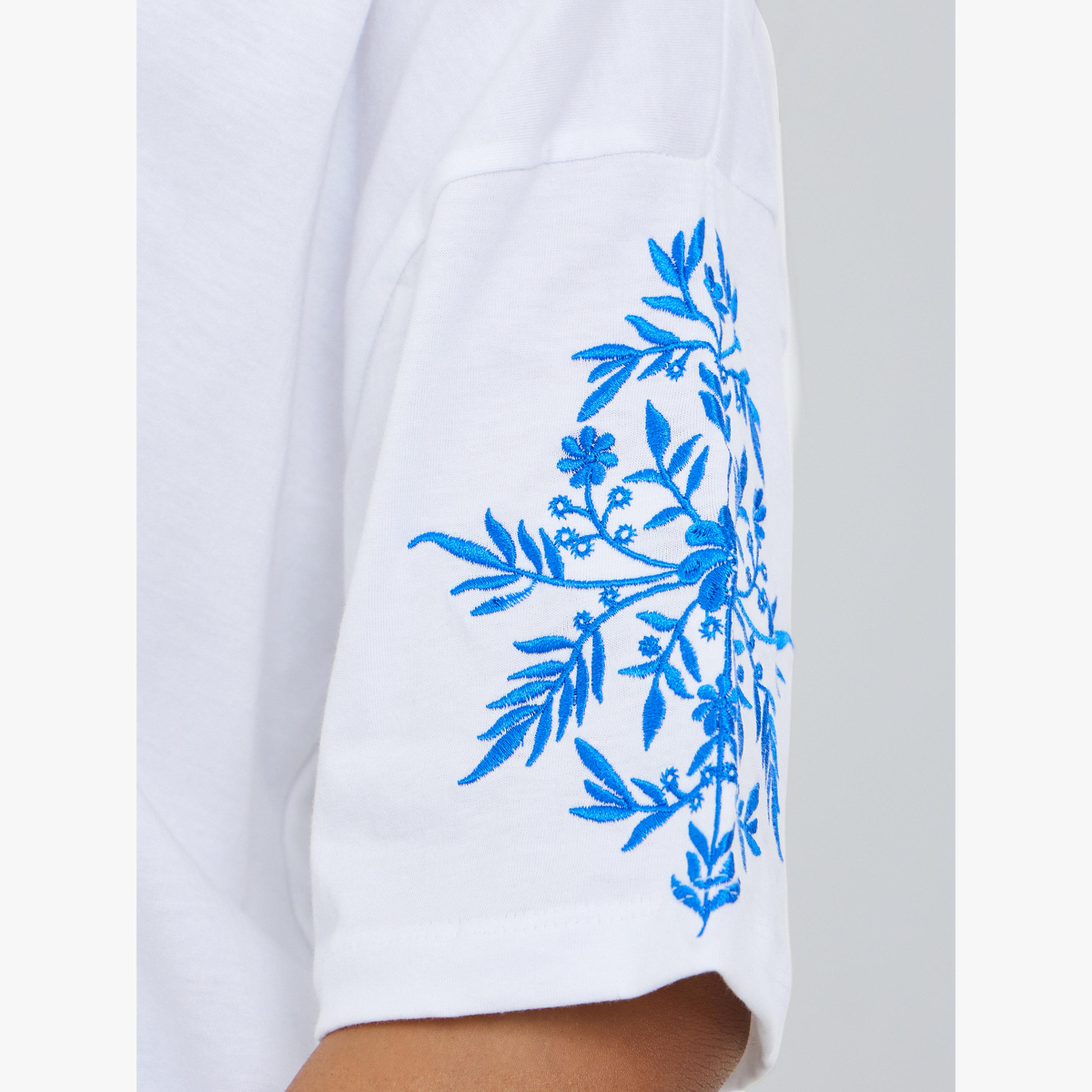 Styli White Embroidered Sleeve 100% Cotton Oversized T-Shirt-women-clothing-tshirts-image-5