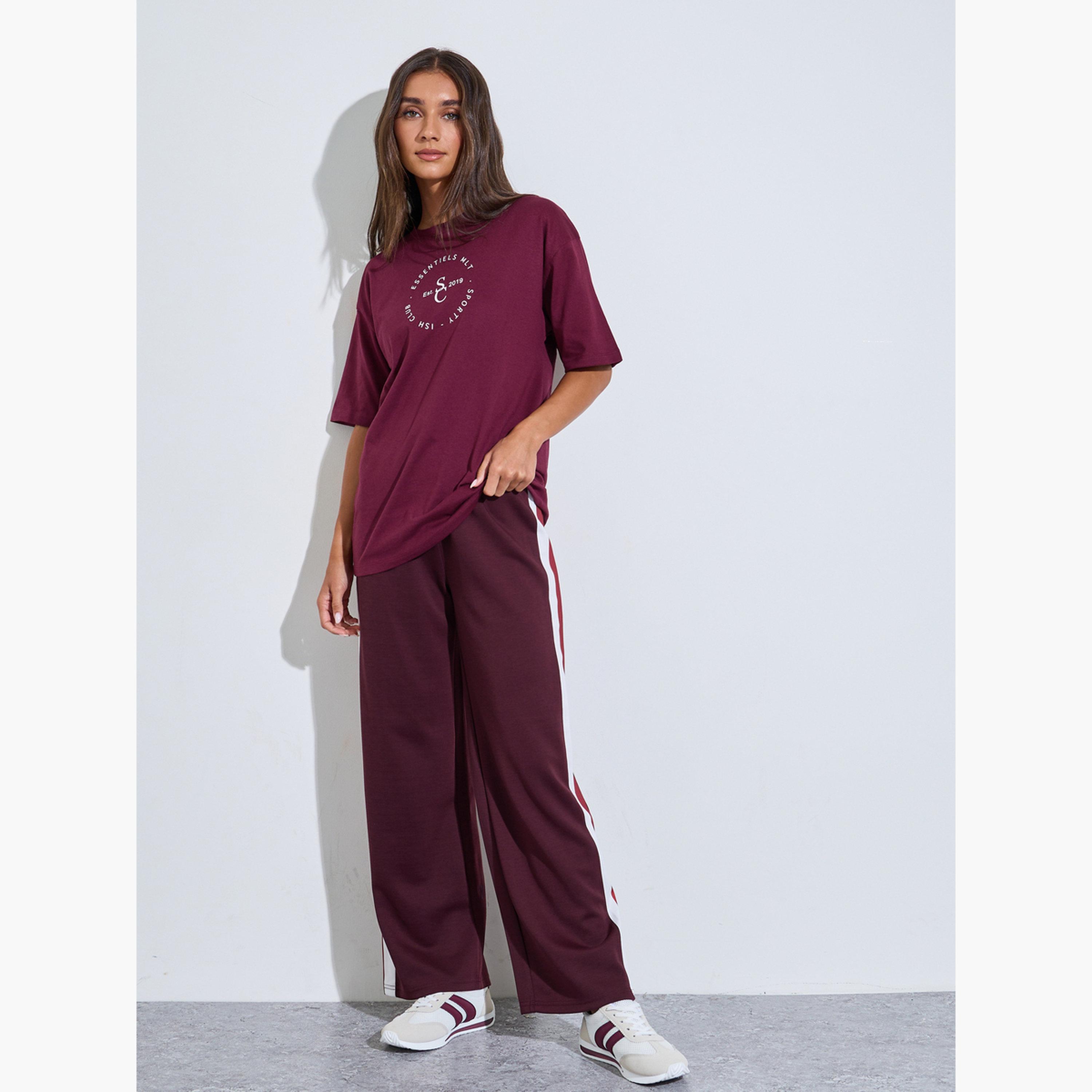Styli Burgundy Slogan Print Cotton T-Shirt-women-clothing-tshirts-image-2