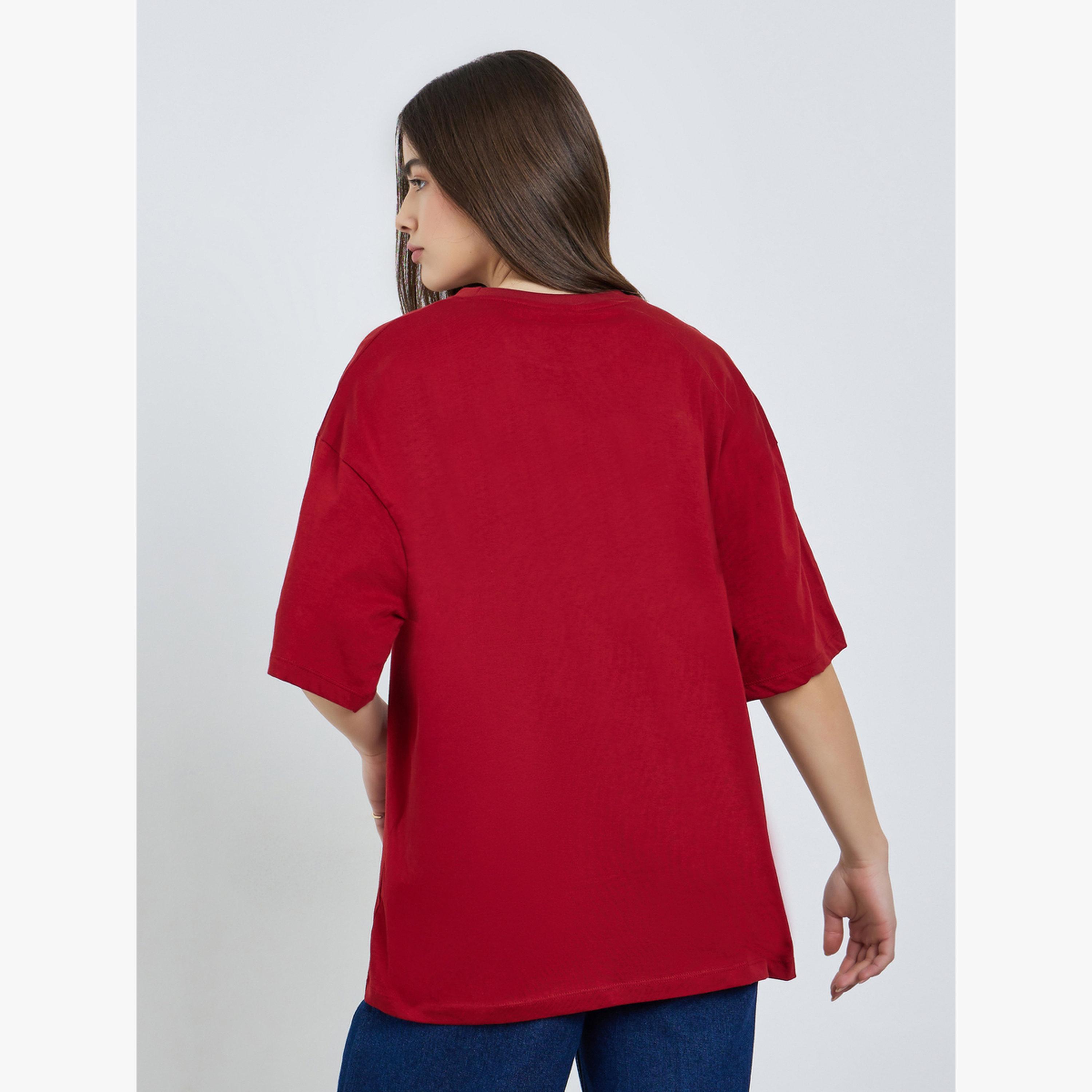 Styli Red Slogan Oversized Dropped Shoulder T-Shirt-women-clothing-tshirts-image-4