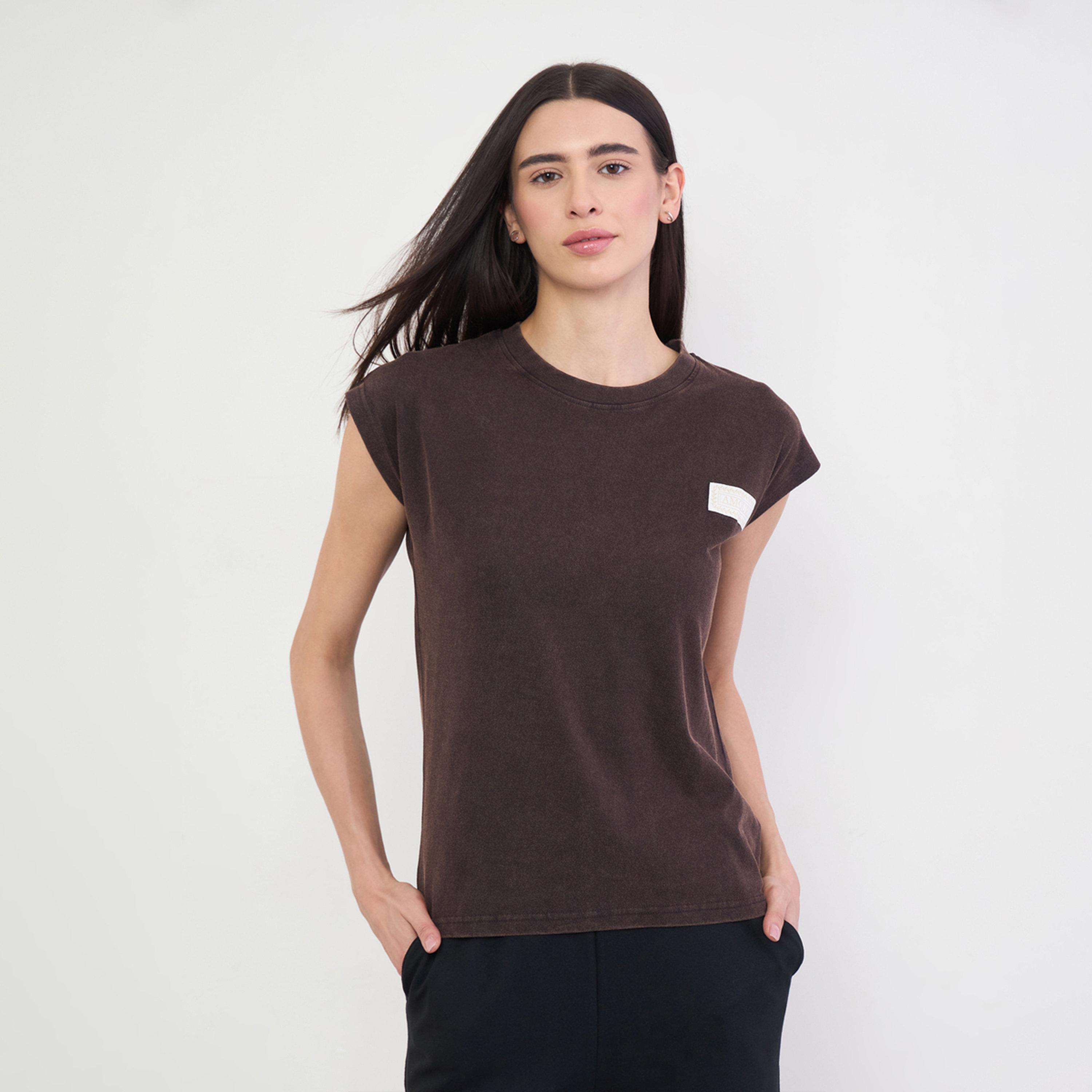 Styli Brown 100% Cotton Acid Wash T-Shirt-women-clothing-tshirts-image-1