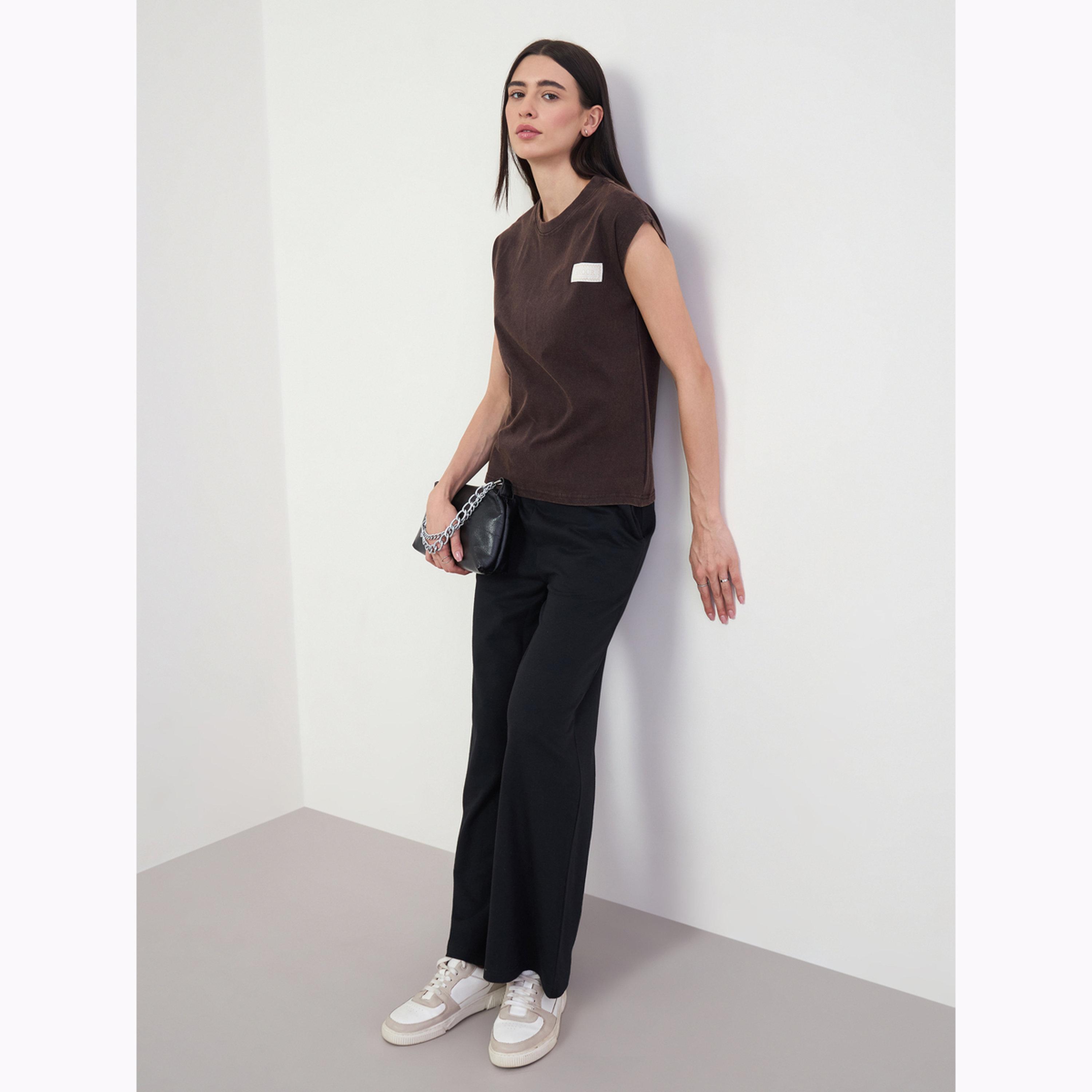 Styli Brown 100% Cotton Acid Wash T-Shirt-women-clothing-tshirts-image-2