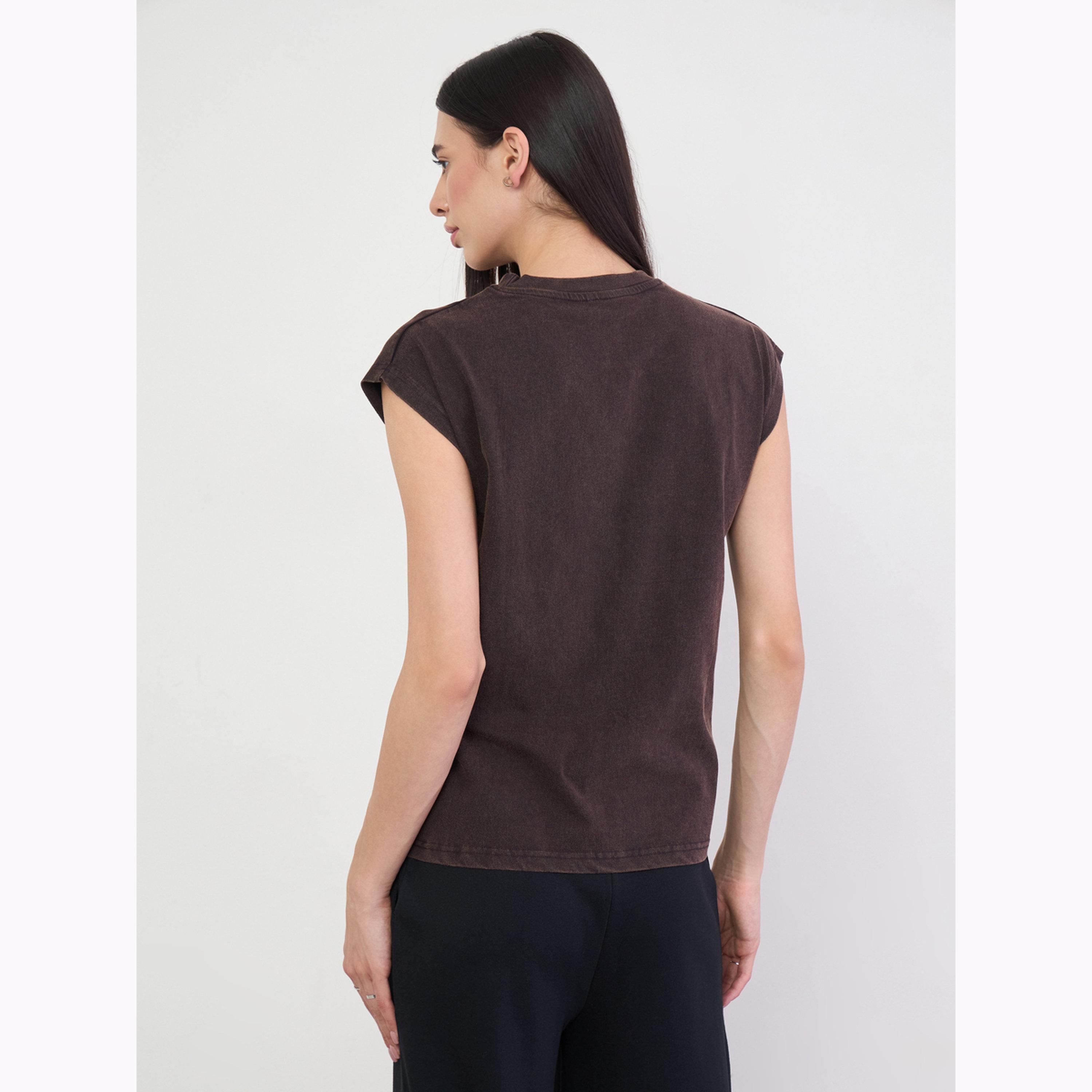 Styli Brown 100% Cotton Acid Wash T-Shirt-women-clothing-tshirts-image-4