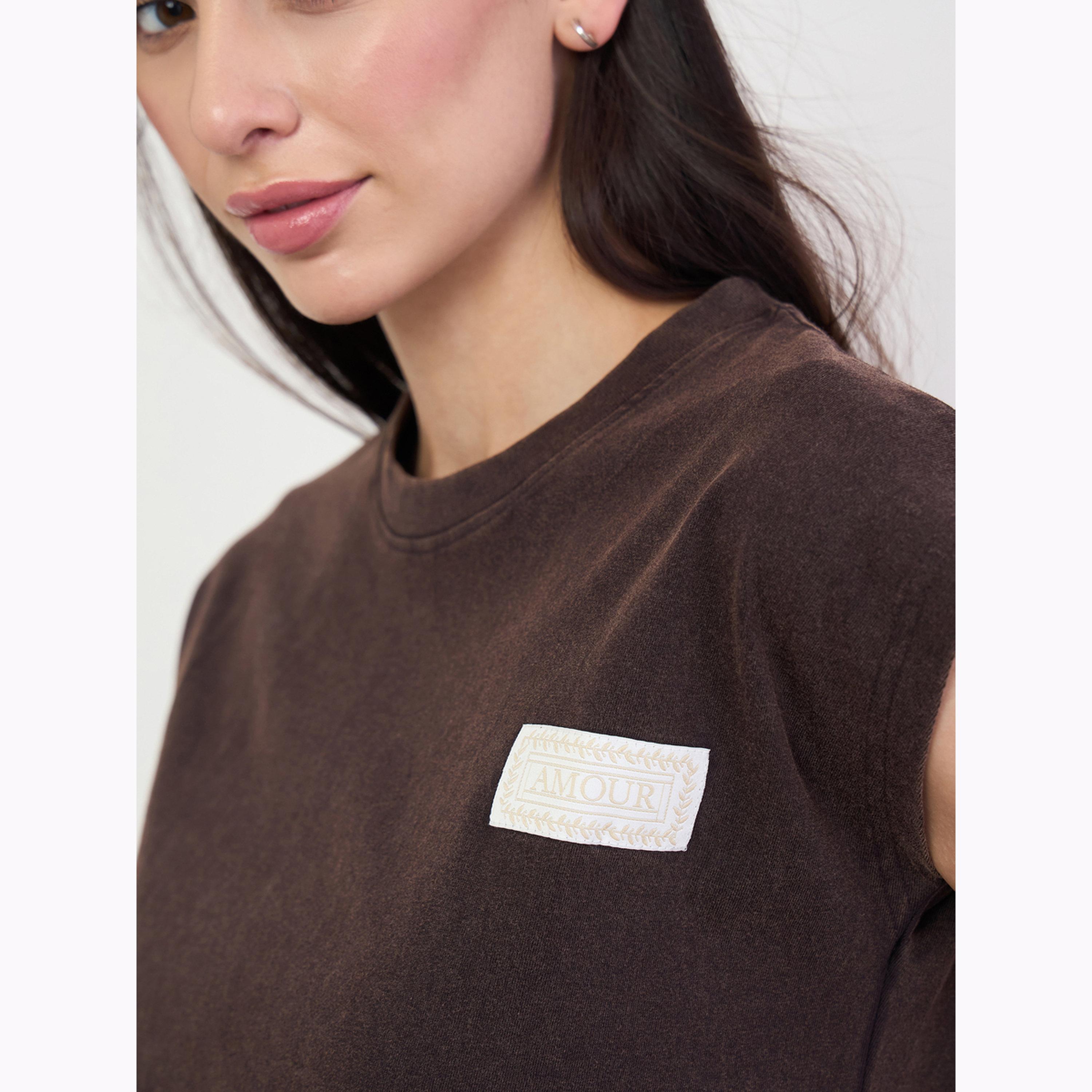 Styli Brown 100% Cotton Acid Wash T-Shirt-women-clothing-tshirts-image-5