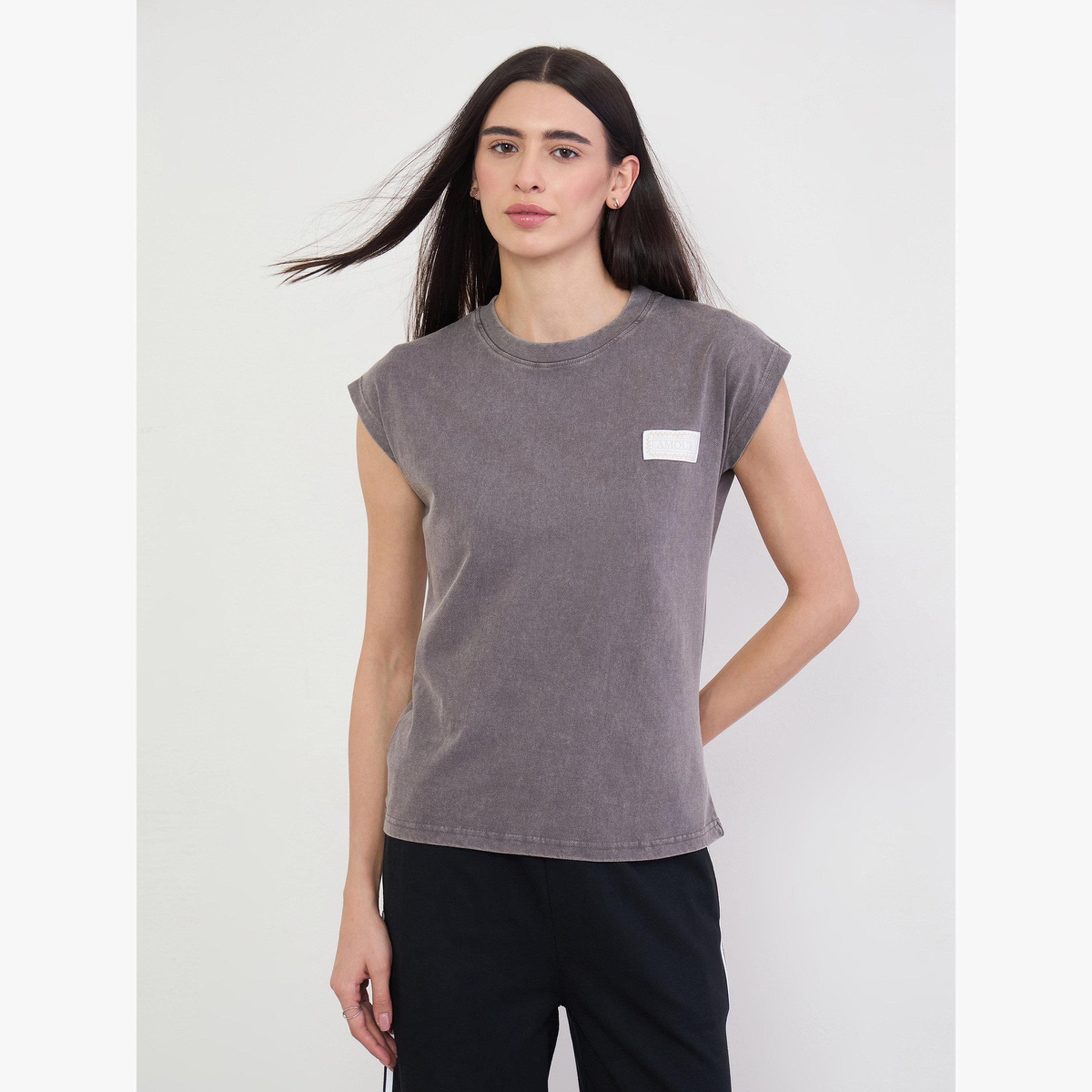 Styli Grey 100% Cotton Acid Wash T-Shirt-women-clothing-tshirts-image-1