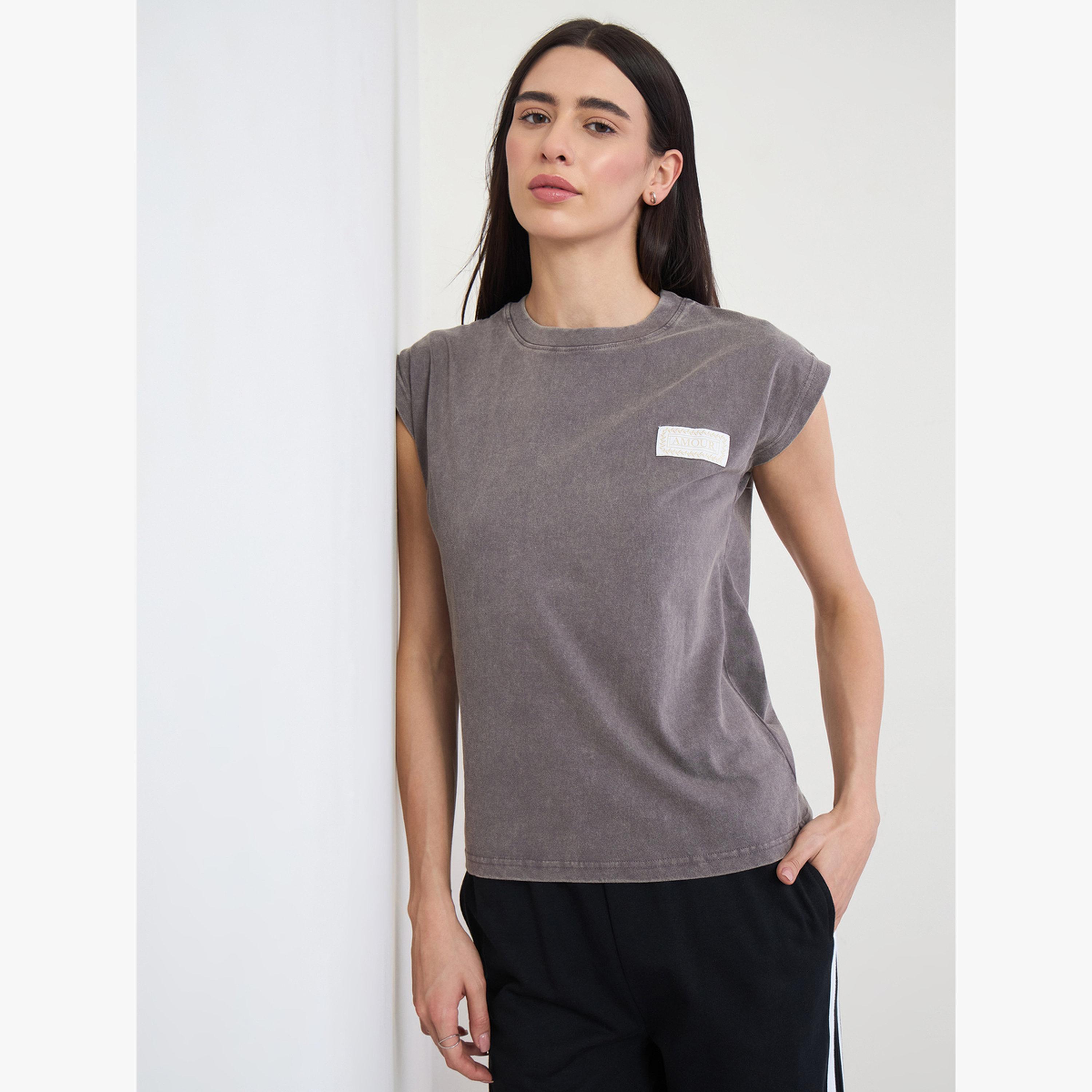 Styli Grey 100% Cotton Acid Wash T-Shirt-women-clothing-tshirts-image-3