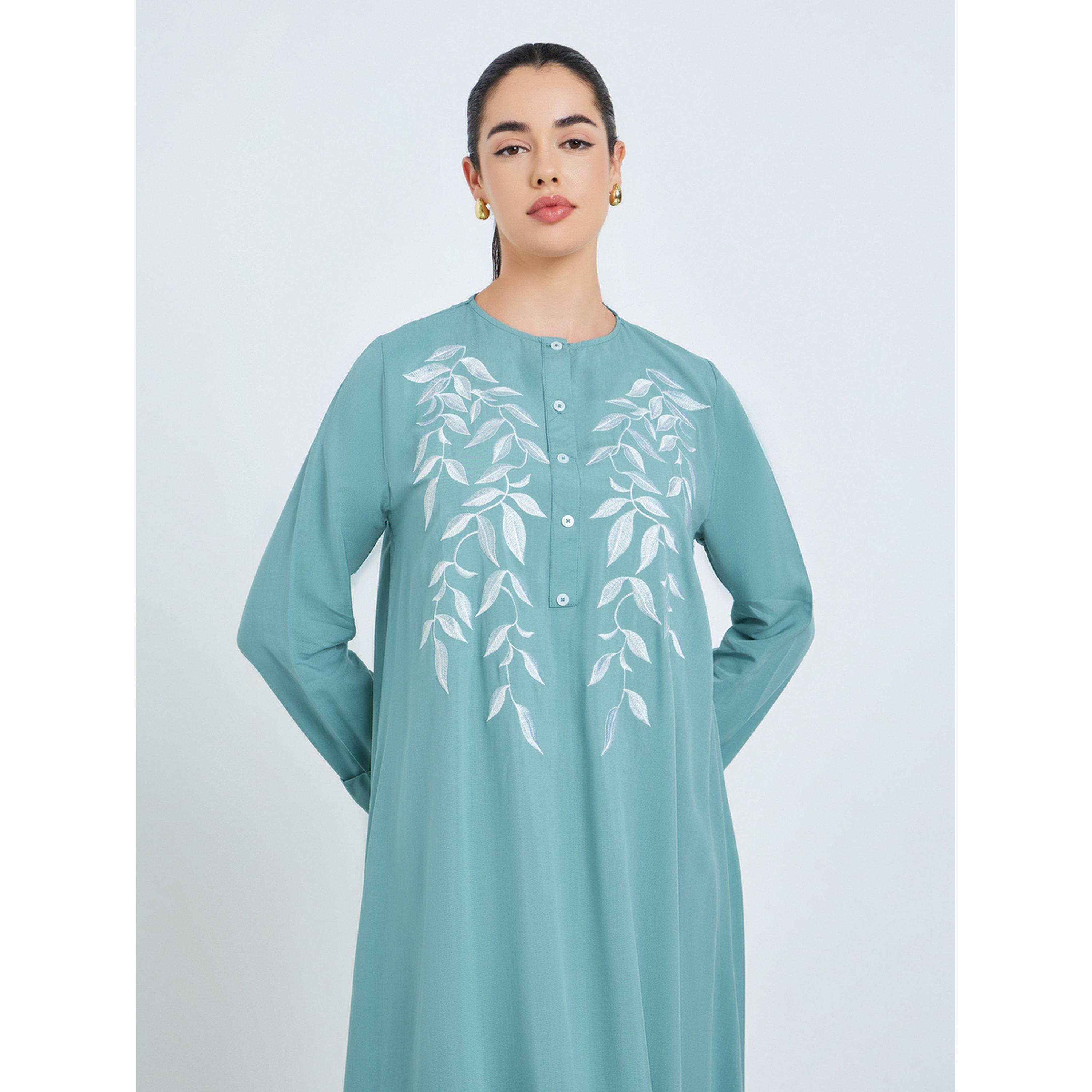 Styli Women Blue Embroidered A-Line Jalabiya-women-arabicclothing-jalabiyas-image-2