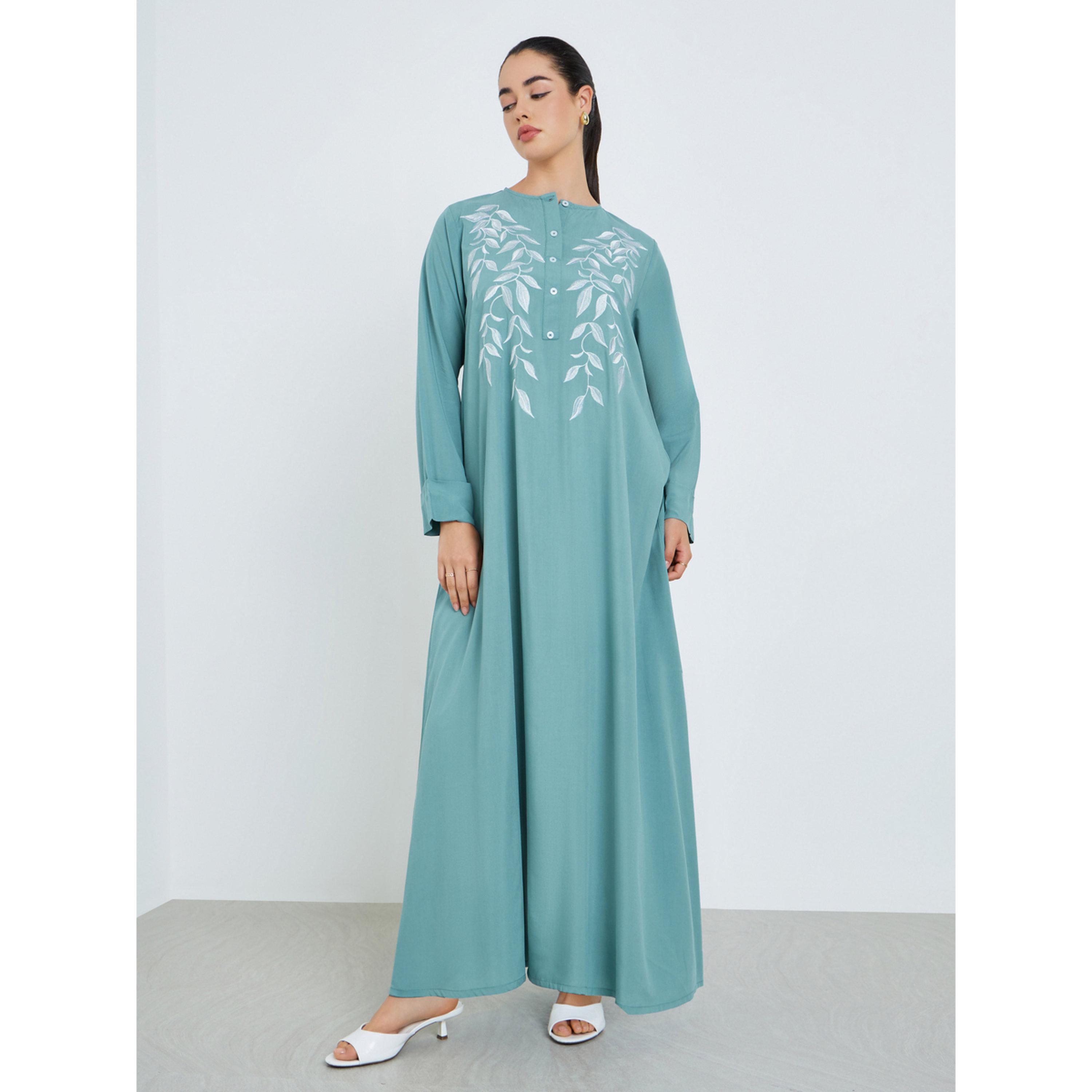 Styli Women Blue Embroidered A-Line Jalabiya-women-arabicclothing-jalabiyas-image-3