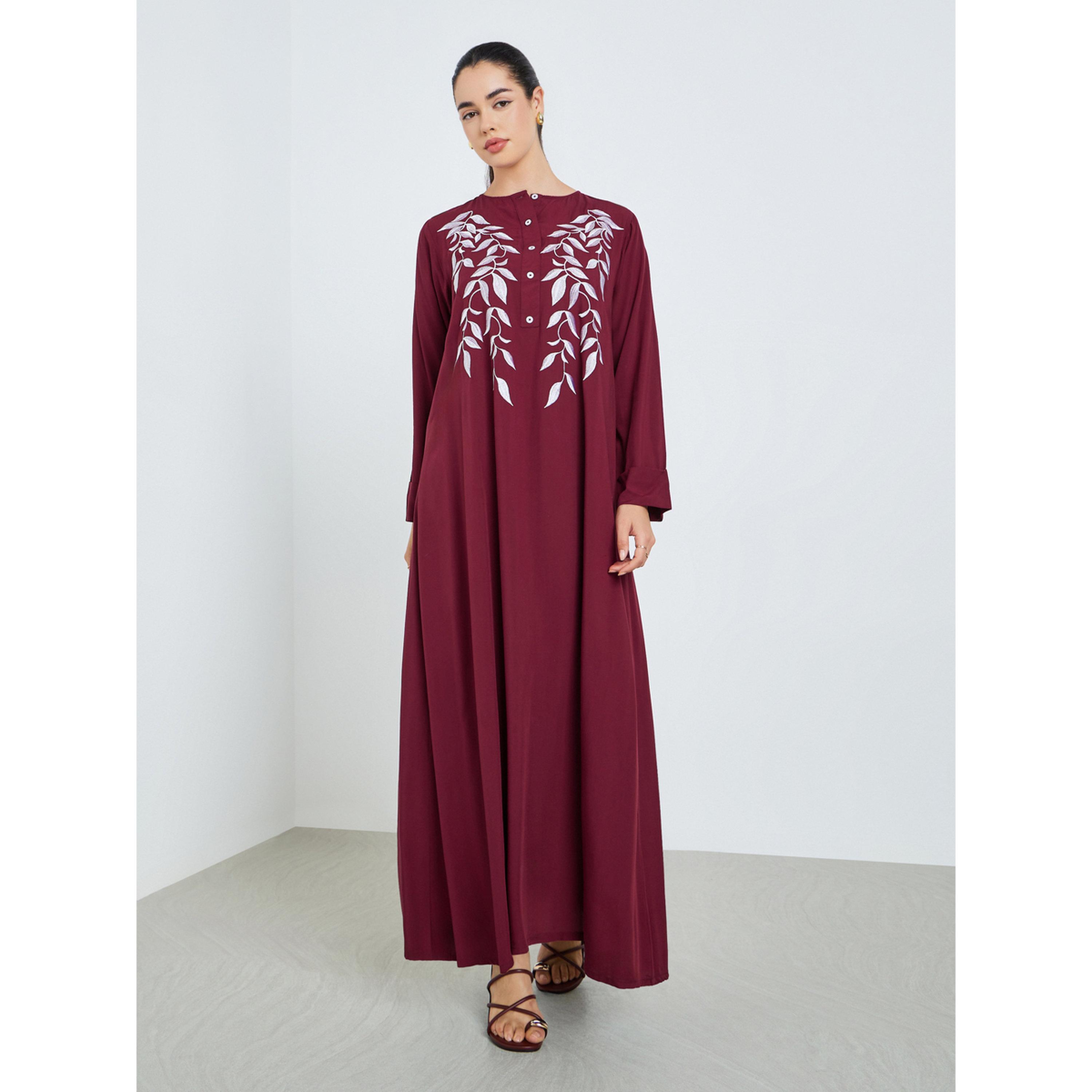Styli Women Maroon Embroidered A-Line Jalabiya-women-arabicclothing-jalabiyas-image-1