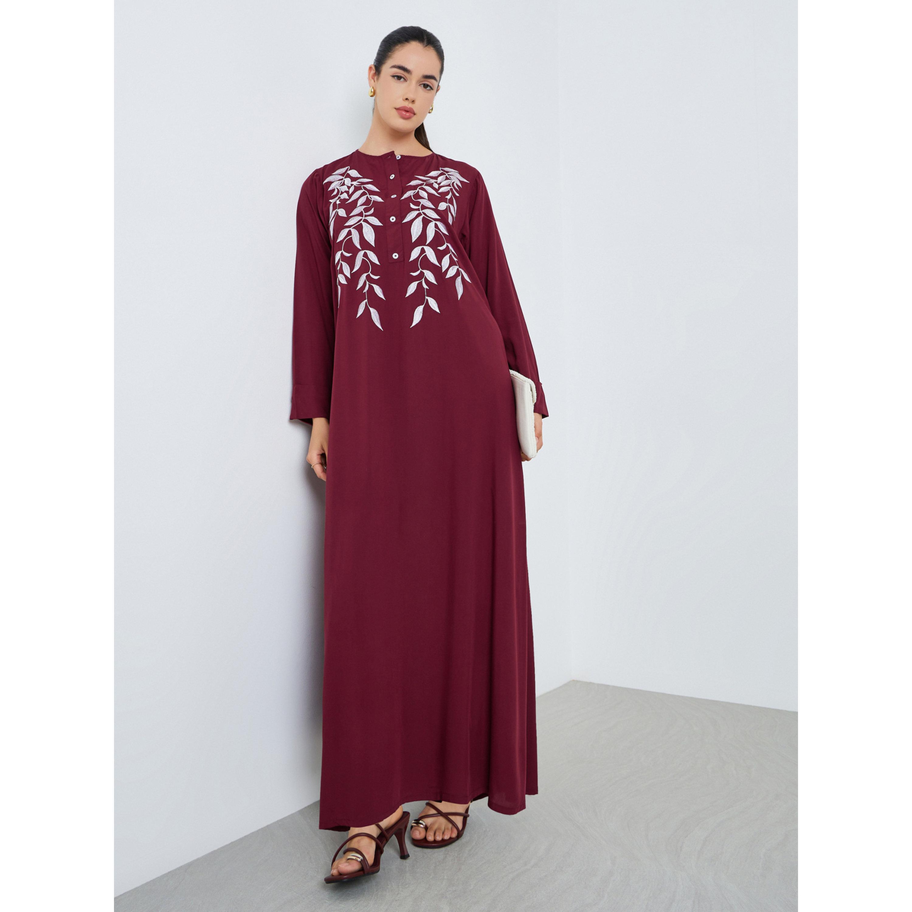 جلابية مطرزة بحافة واسعة للنساء-women-arabicclothing-jalabiyas-image-3