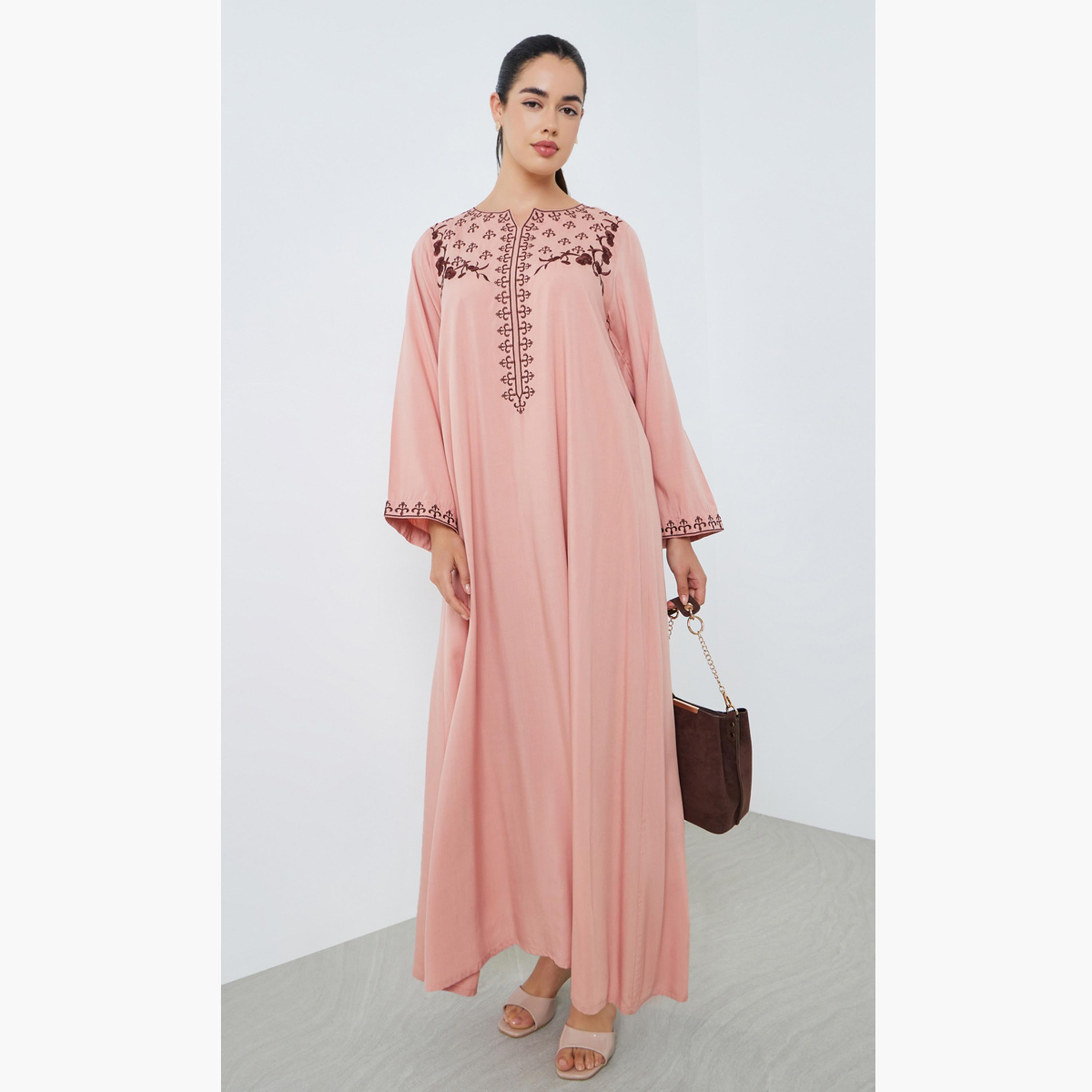 جلابية مطرزة بحافة واسعة للنساء-women-arabicclothing-jalabiyas-image-1