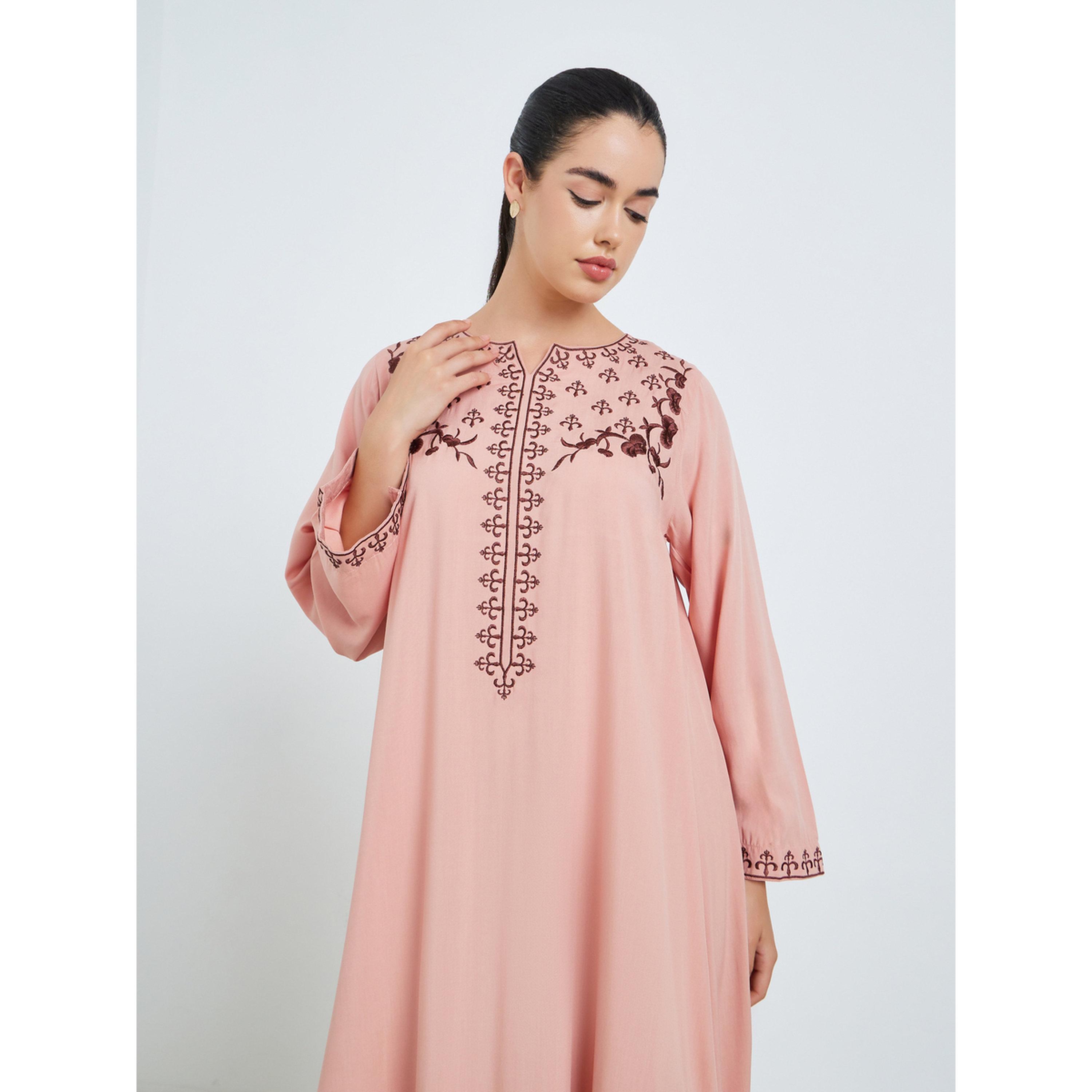 Styli Women Light Pink Embroidered A-Line Jalabiya-women-arabicclothing-jalabiyas-image-2