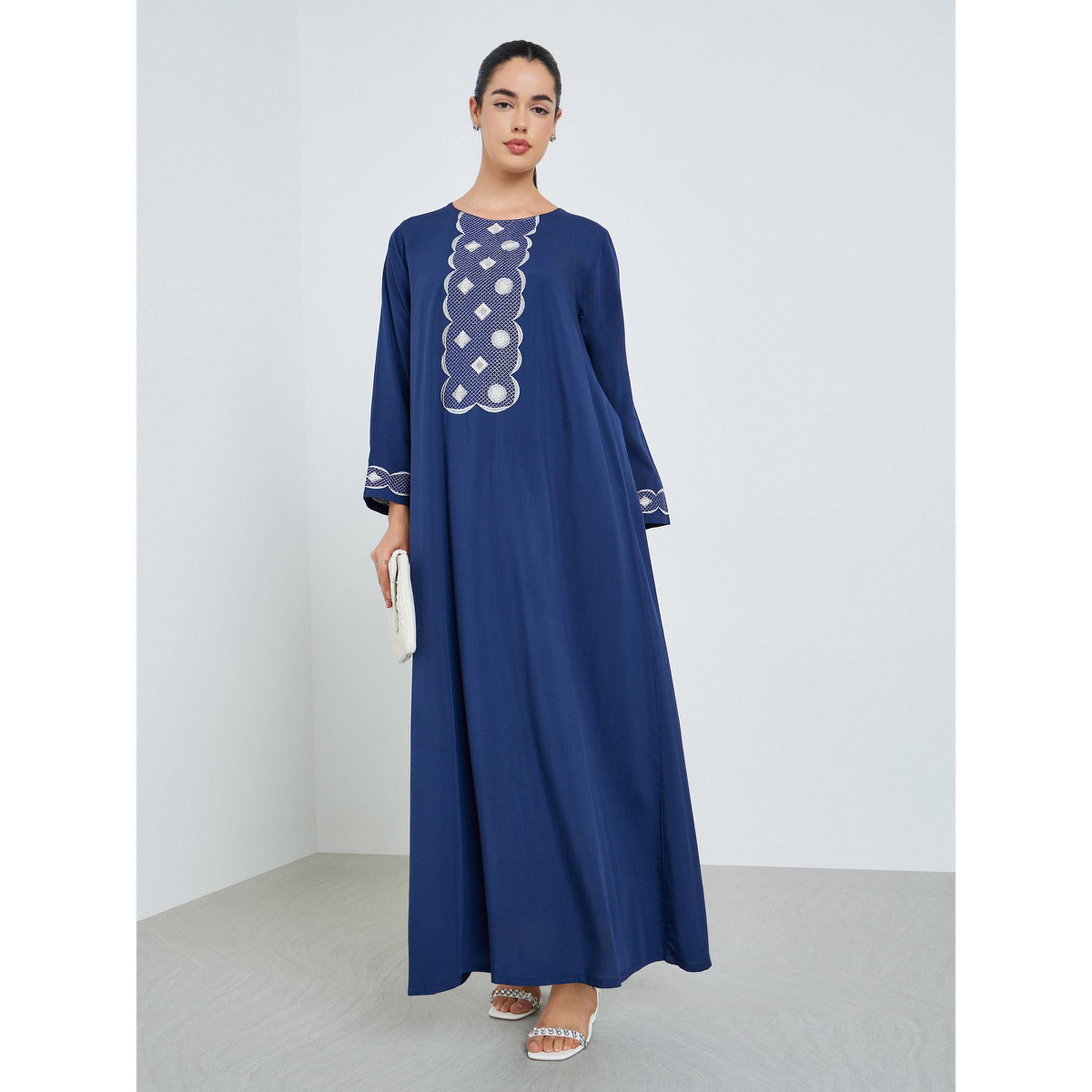 Styli Women Blue Embroidered A-Line Jalabiya-women-arabicclothing-jalabiyas-image-1