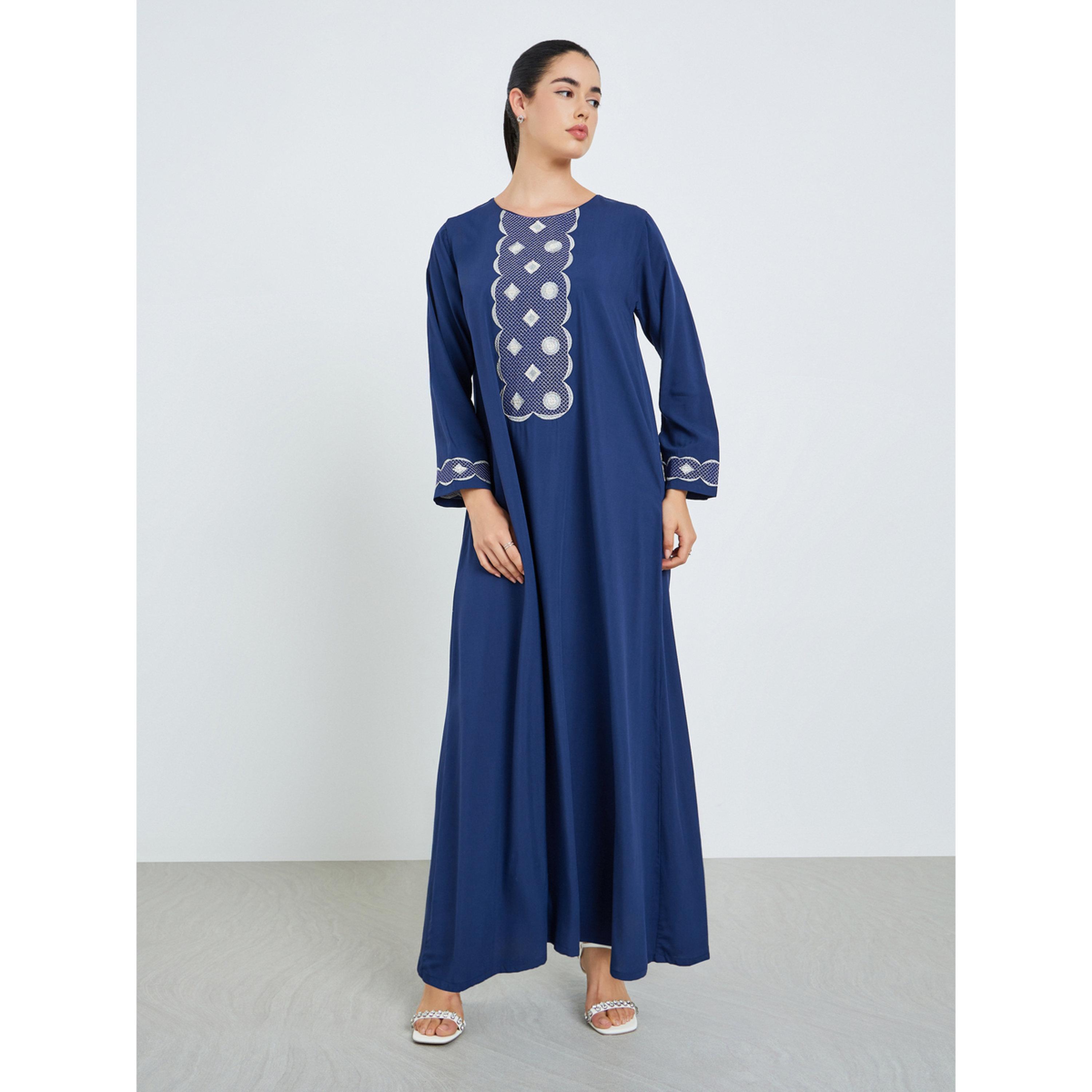 Styli Women Blue Embroidered A-Line Jalabiya-women-arabicclothing-jalabiyas-image-3