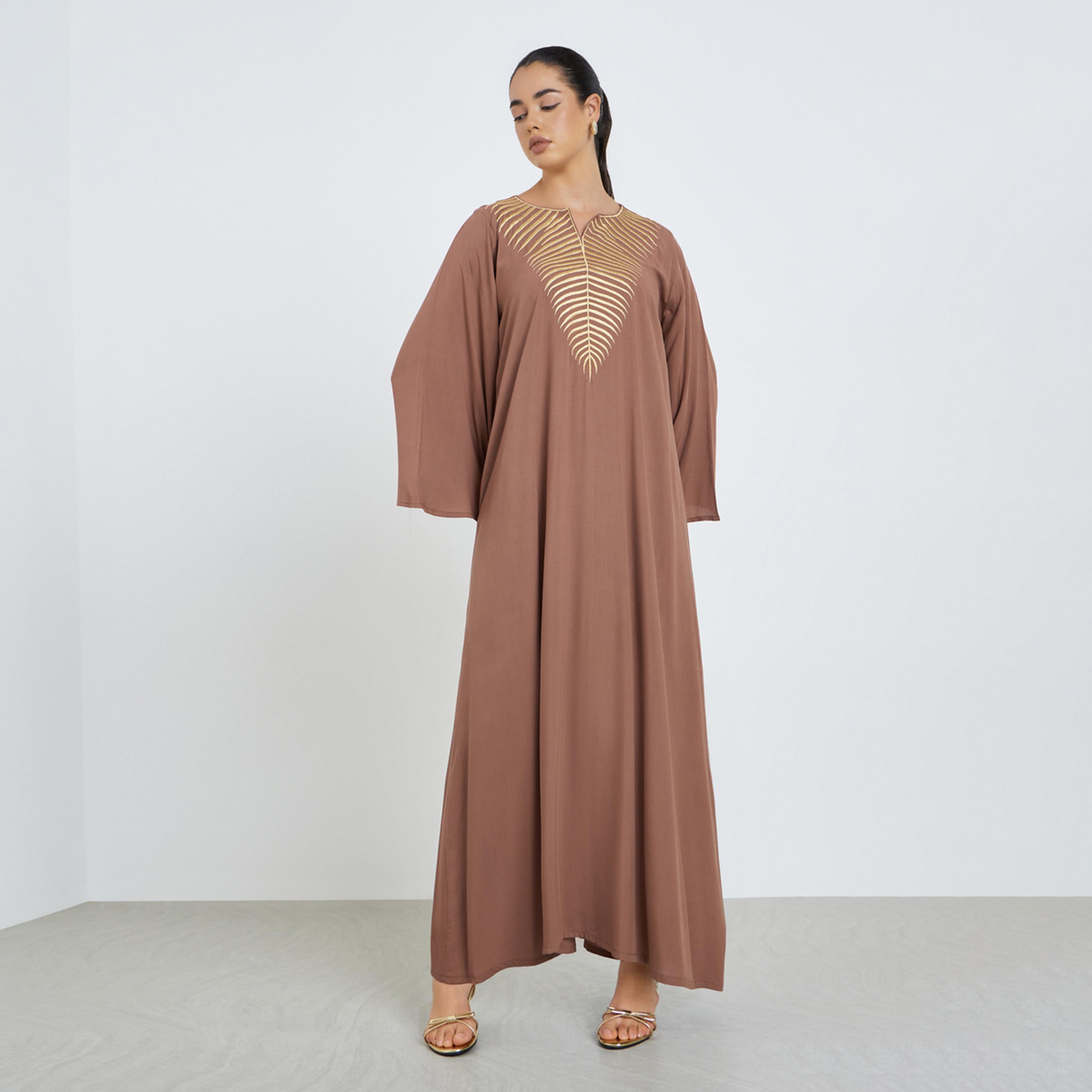 جلابية مطرزة بحافة واسعة للنساء-women-arabicclothing-jalabiyas-image-1