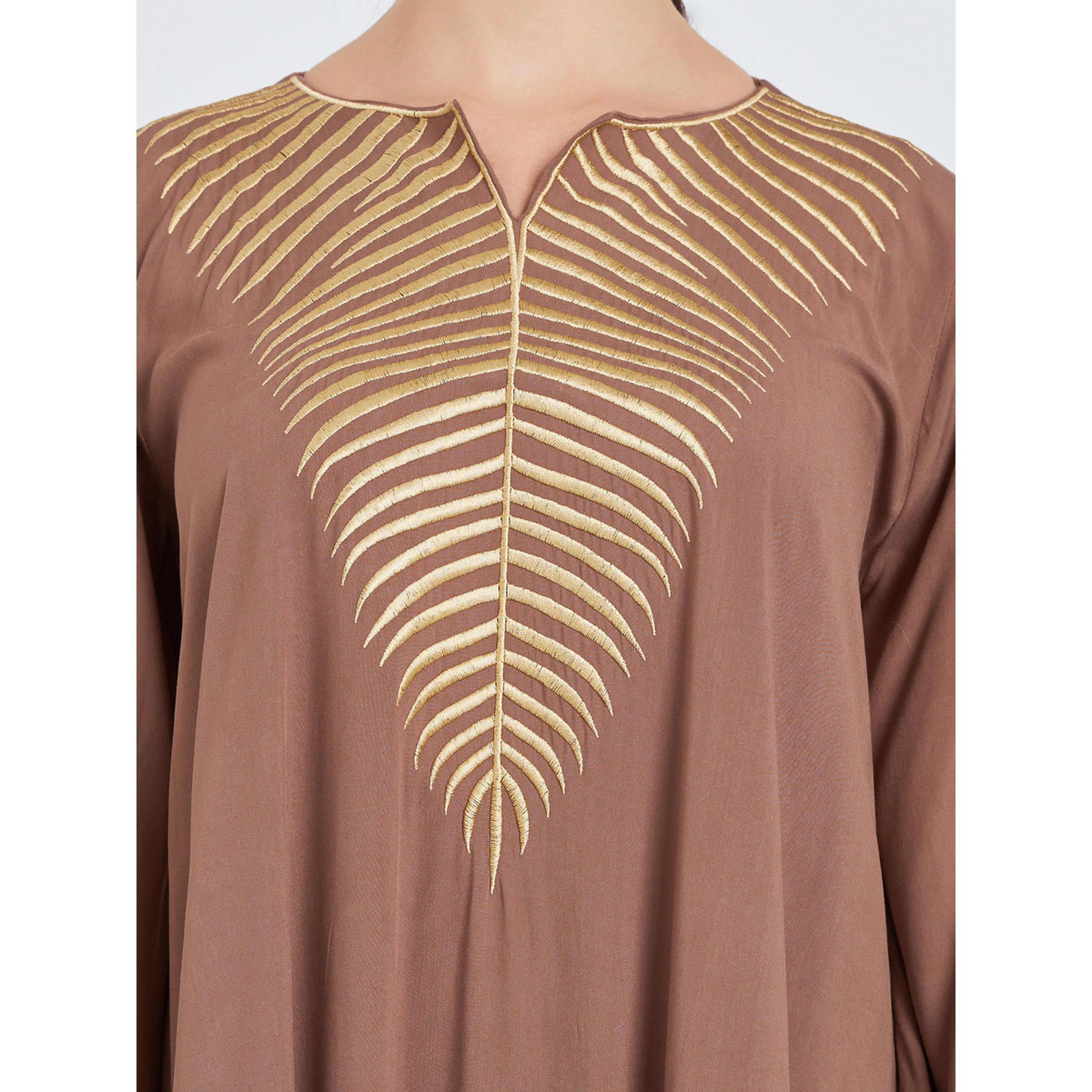 Styli Women Brown Embroidered A-Line Jalabiya-women-arabicclothing-jalabiyas-image-4