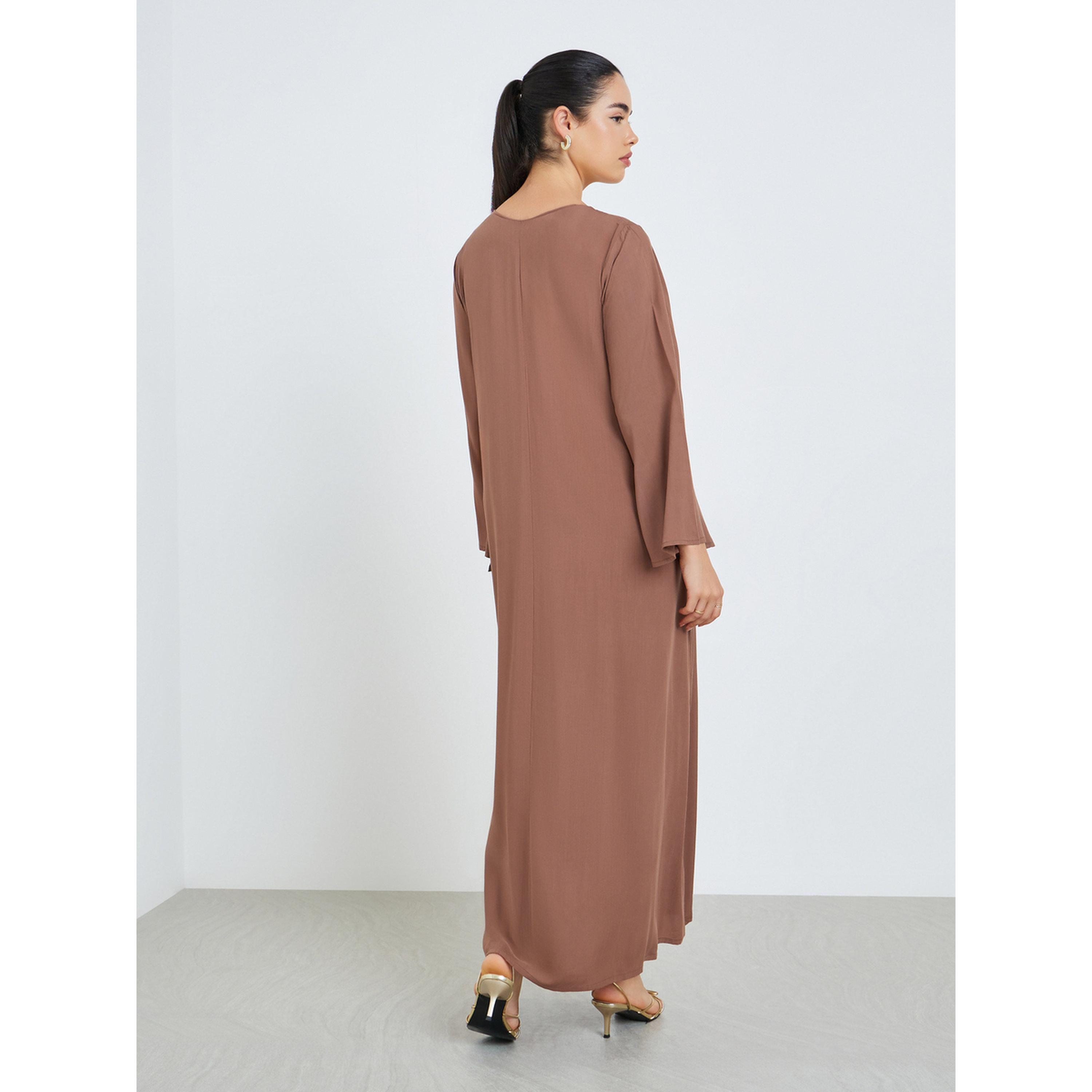 Styli Women Brown Embroidered A-Line Jalabiya-women-arabicclothing-jalabiyas-image-5