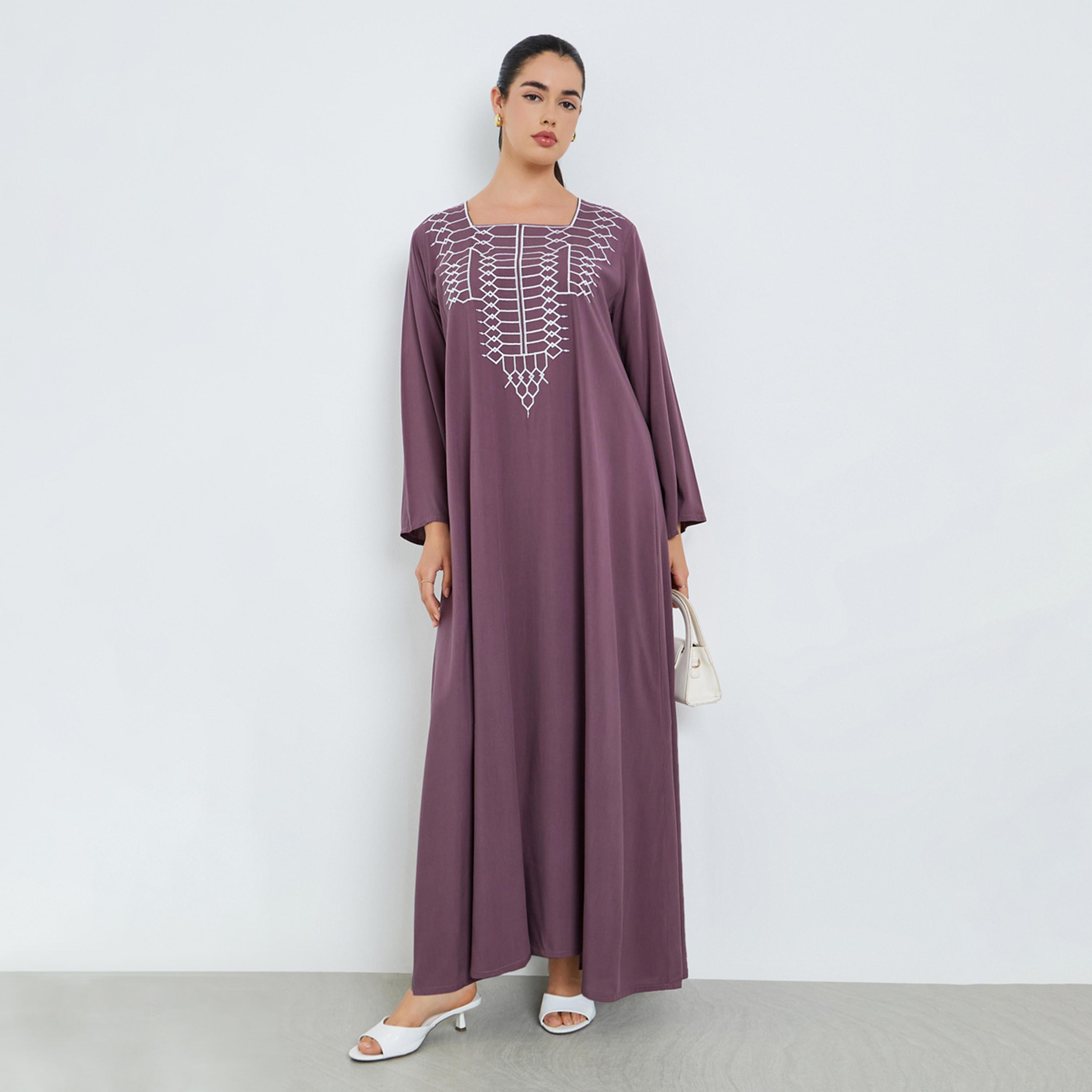 جلابية مطرزة بحافة واسعة للنساء-women-arabicclothing-jalabiyas-image-1