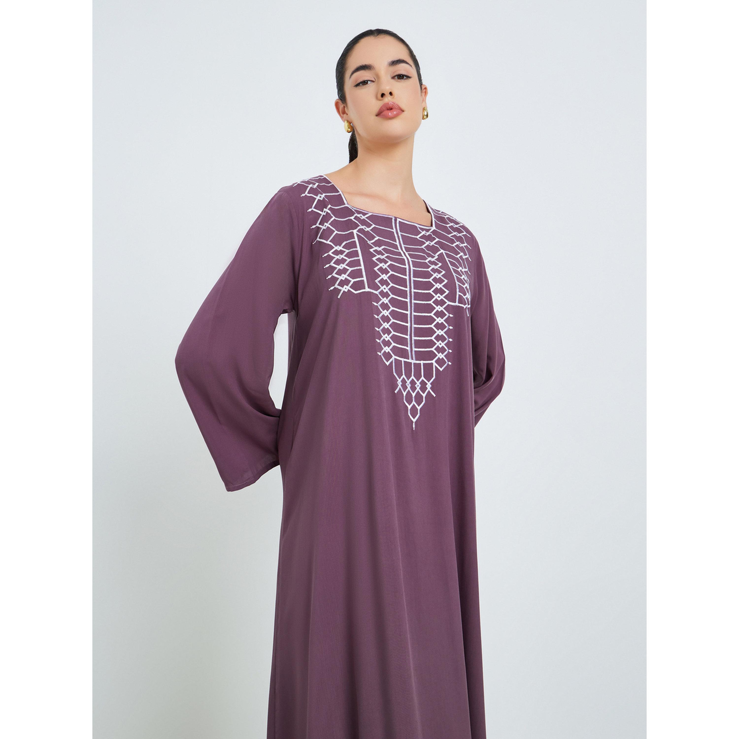 جلابية مطرزة بحافة واسعة للنساء-women-arabicclothing-jalabiyas-image-2