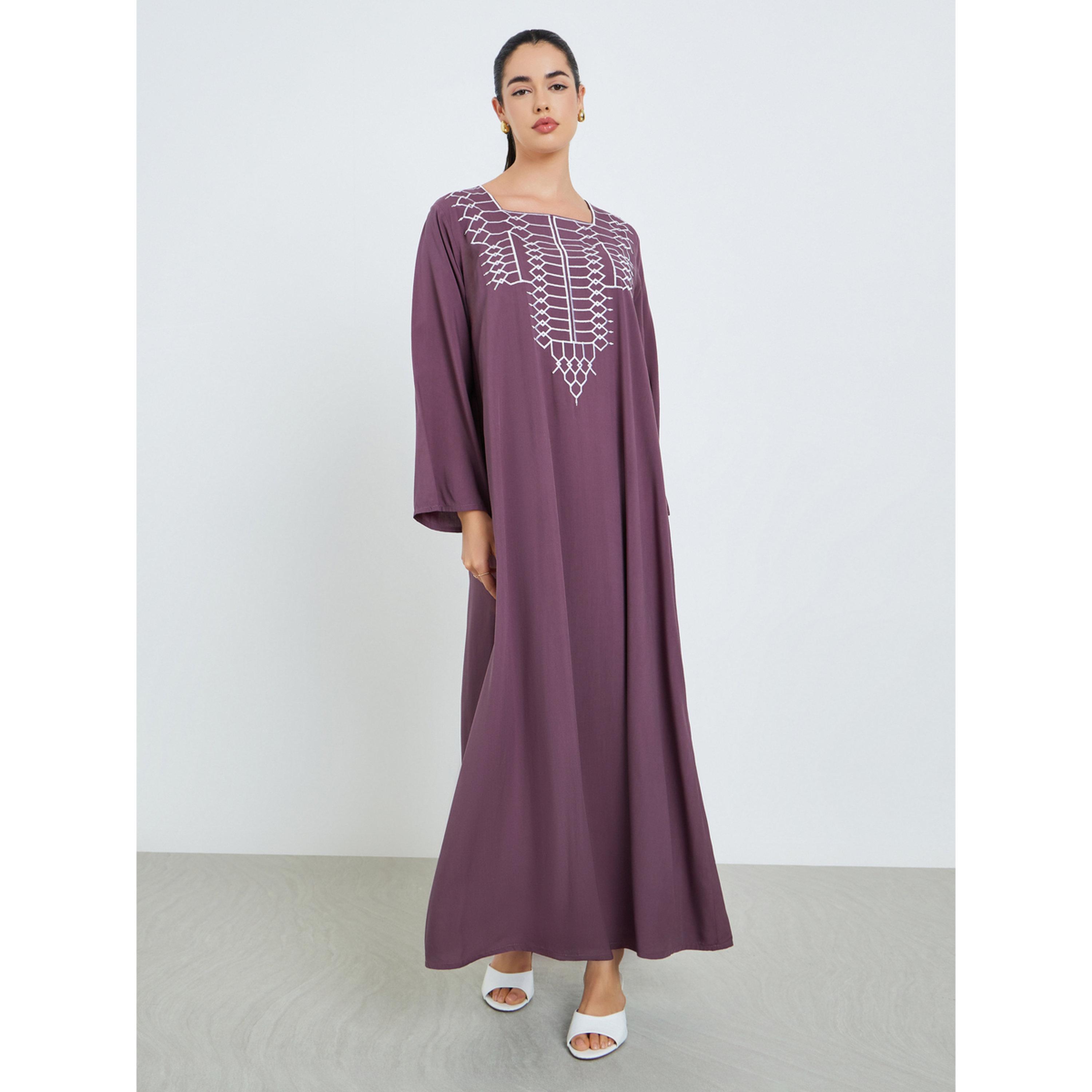 جلابية مطرزة بحافة واسعة للنساء-women-arabicclothing-jalabiyas-image-3
