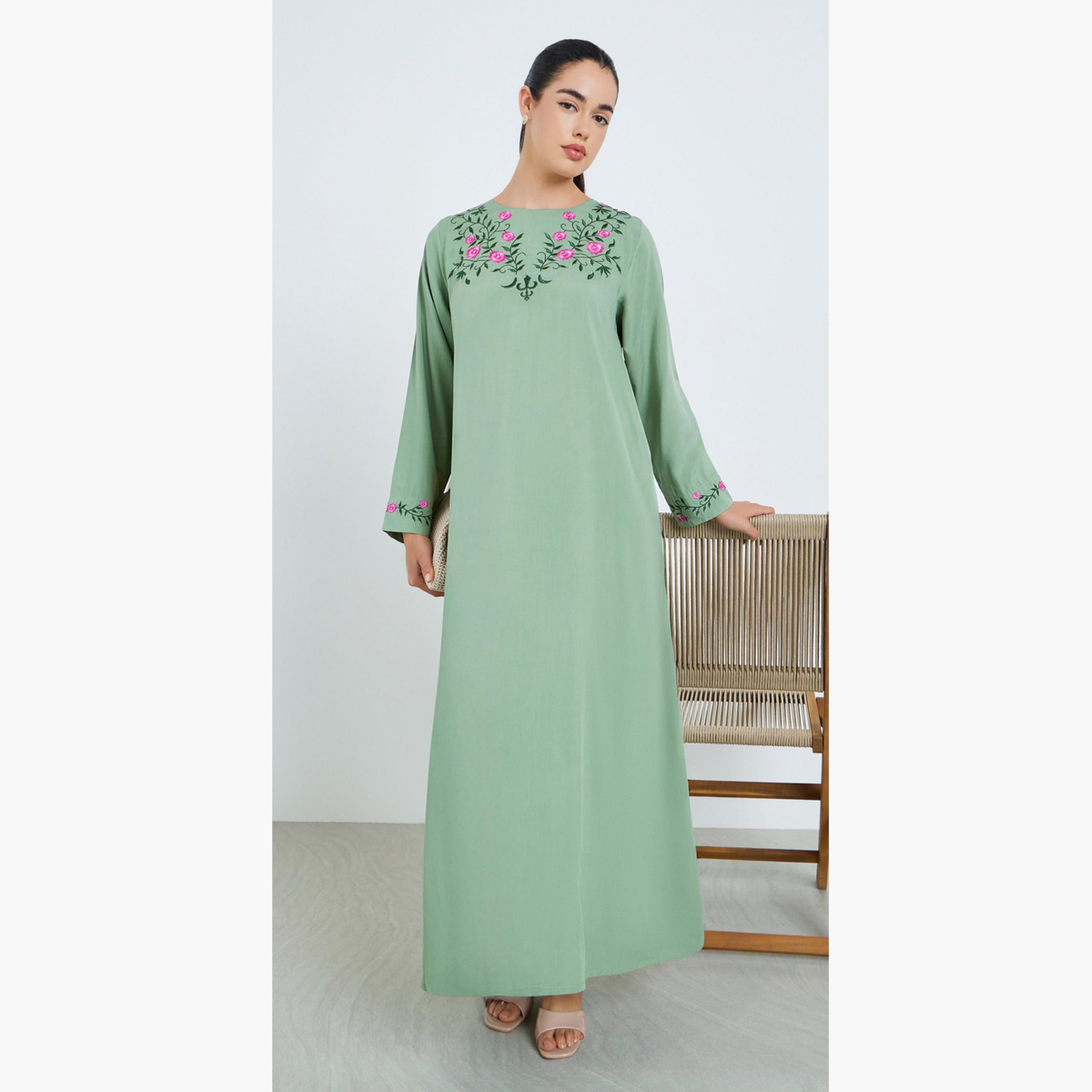 جلابية مطرزة بحافة واسعة للنساء-women-arabicclothing-jalabiyas-image-1