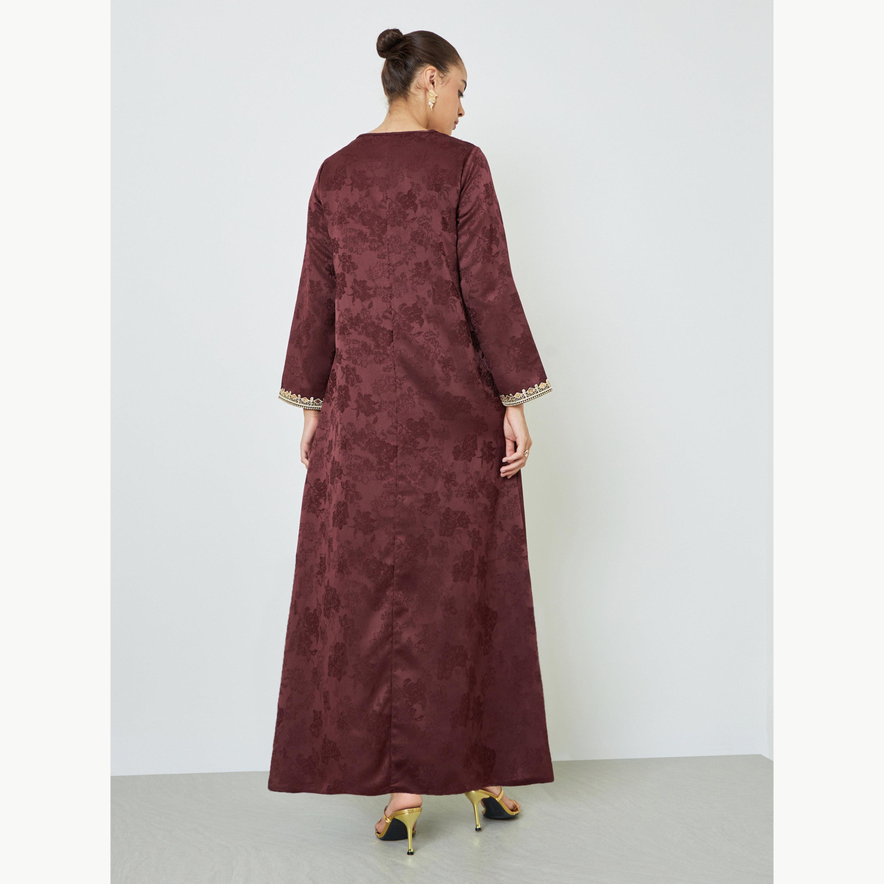 جلابية مزينة بتفاصيل دانتيل باللون العنابي-women-arabicclothing-jalabiyas-image-3