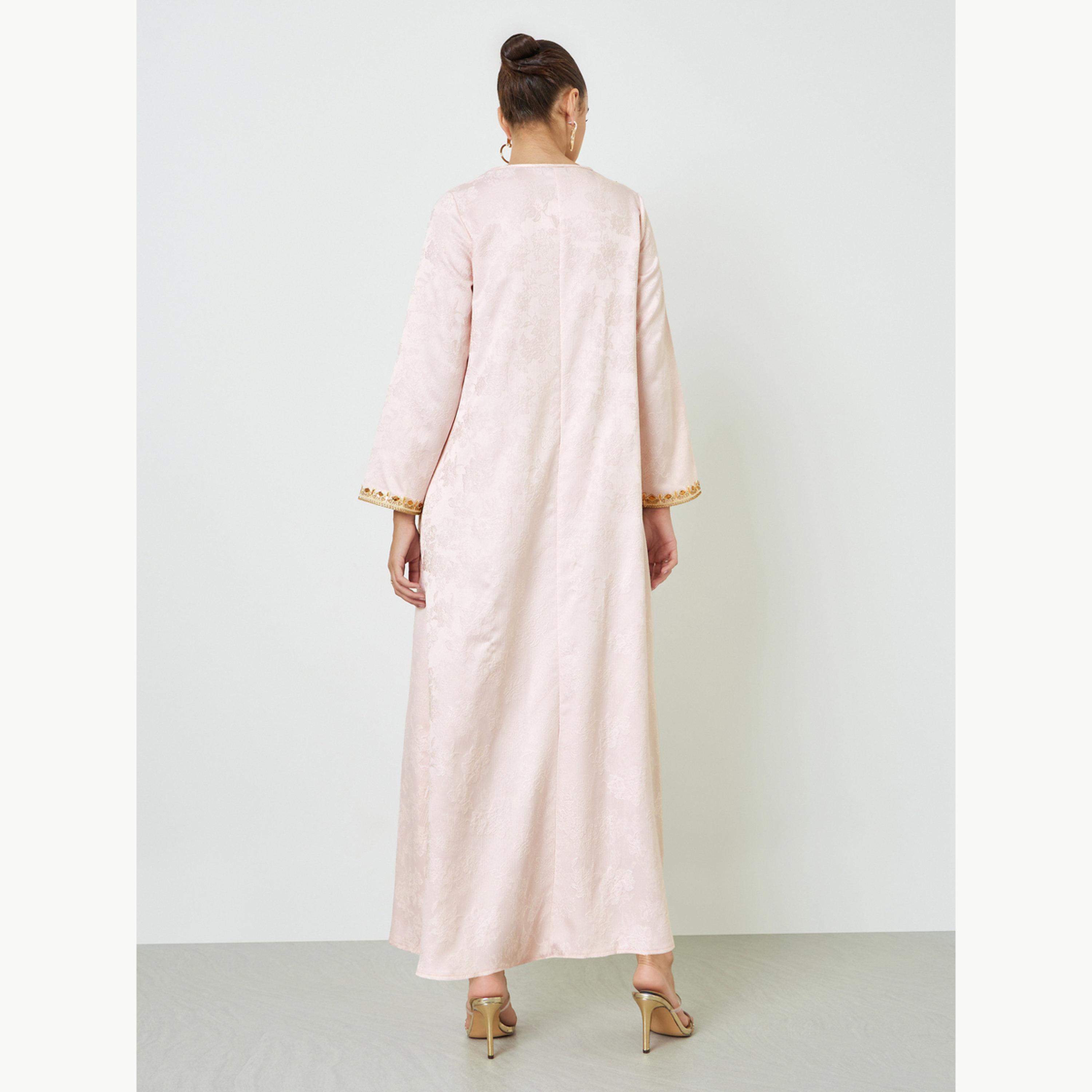Amirah X Styli Light Pink Embroidered Lace Jalabiya-women-arabicclothing-jalabiyas-image-3