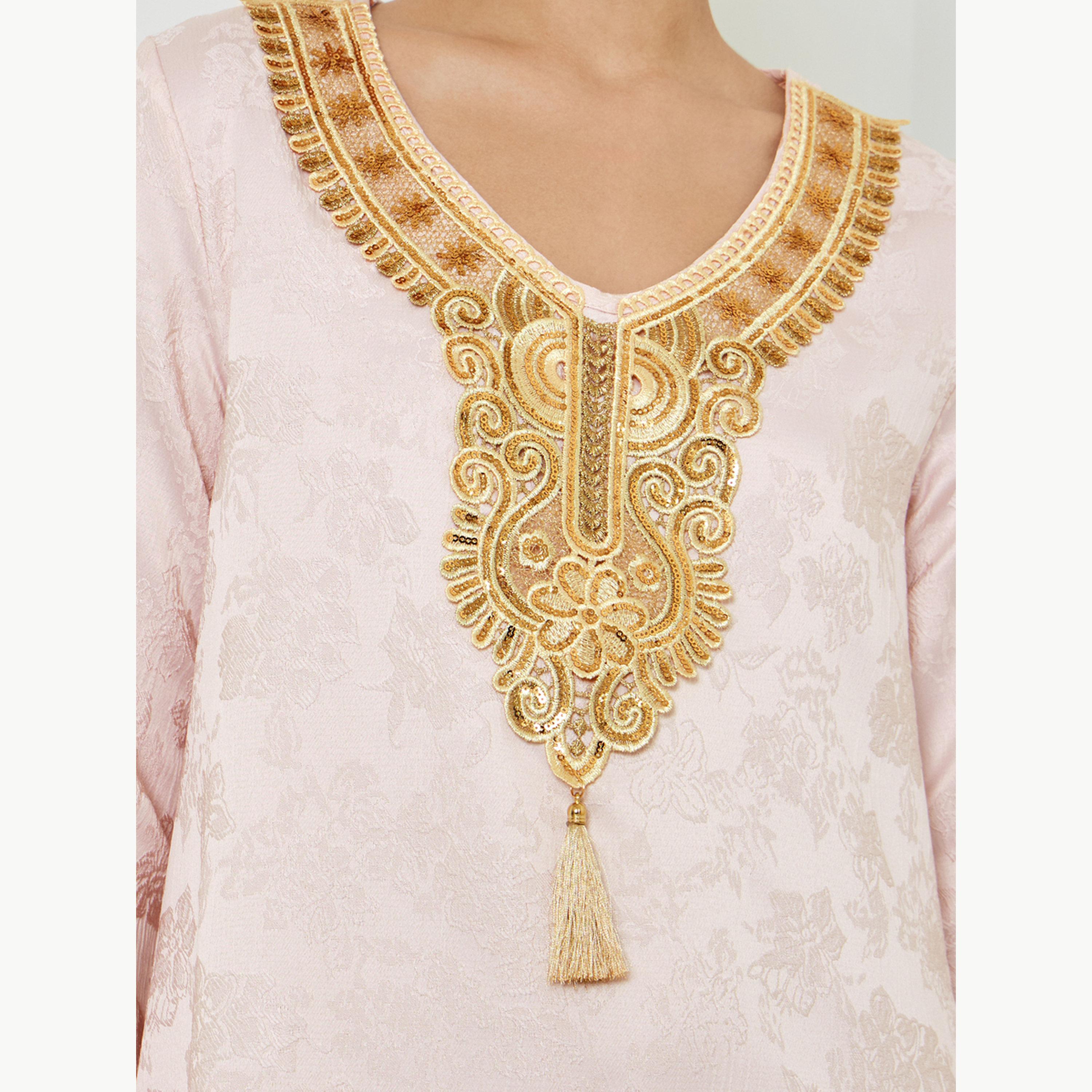 Amirah X Styli Light Pink Embroidered Lace Jalabiya-women-arabicclothing-jalabiyas-image-4