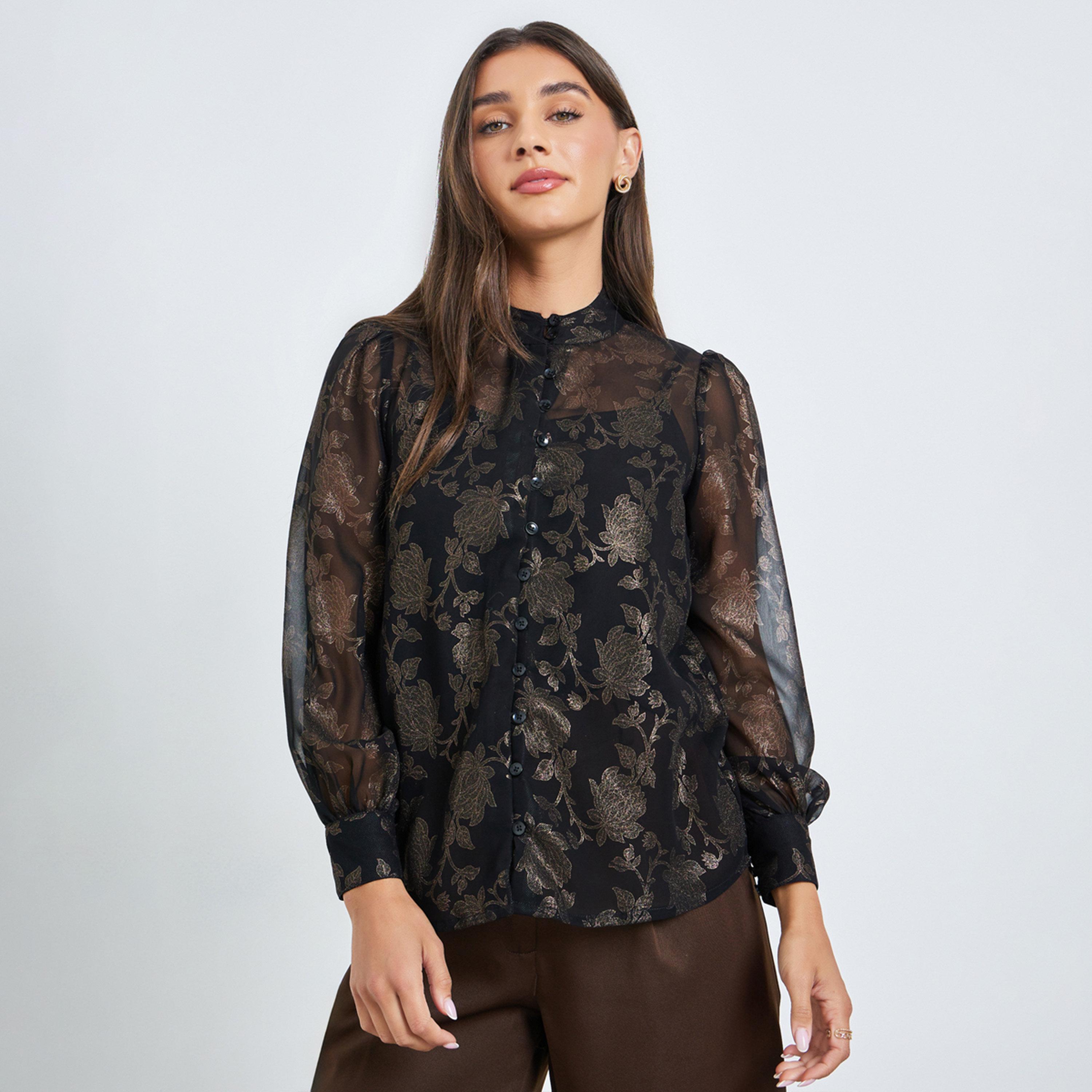 بلوزة شفافة بنقشة زهور مع تانك داخلي رفيع-women-clothing-shirtsandblouses-blouses-image-1