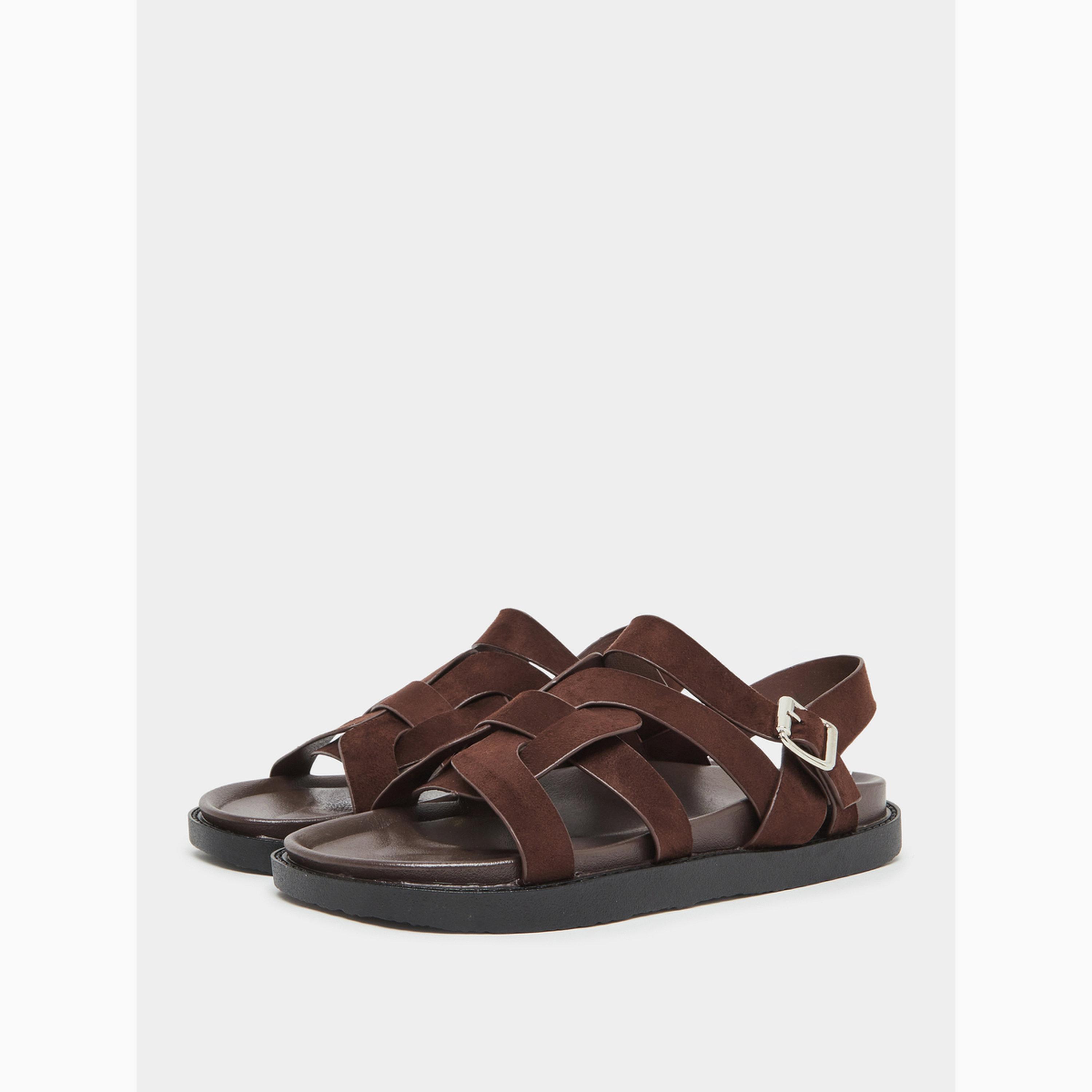 Styli Brown Leather Strappy Sandals-women-shoes-sandals-flats-image-1