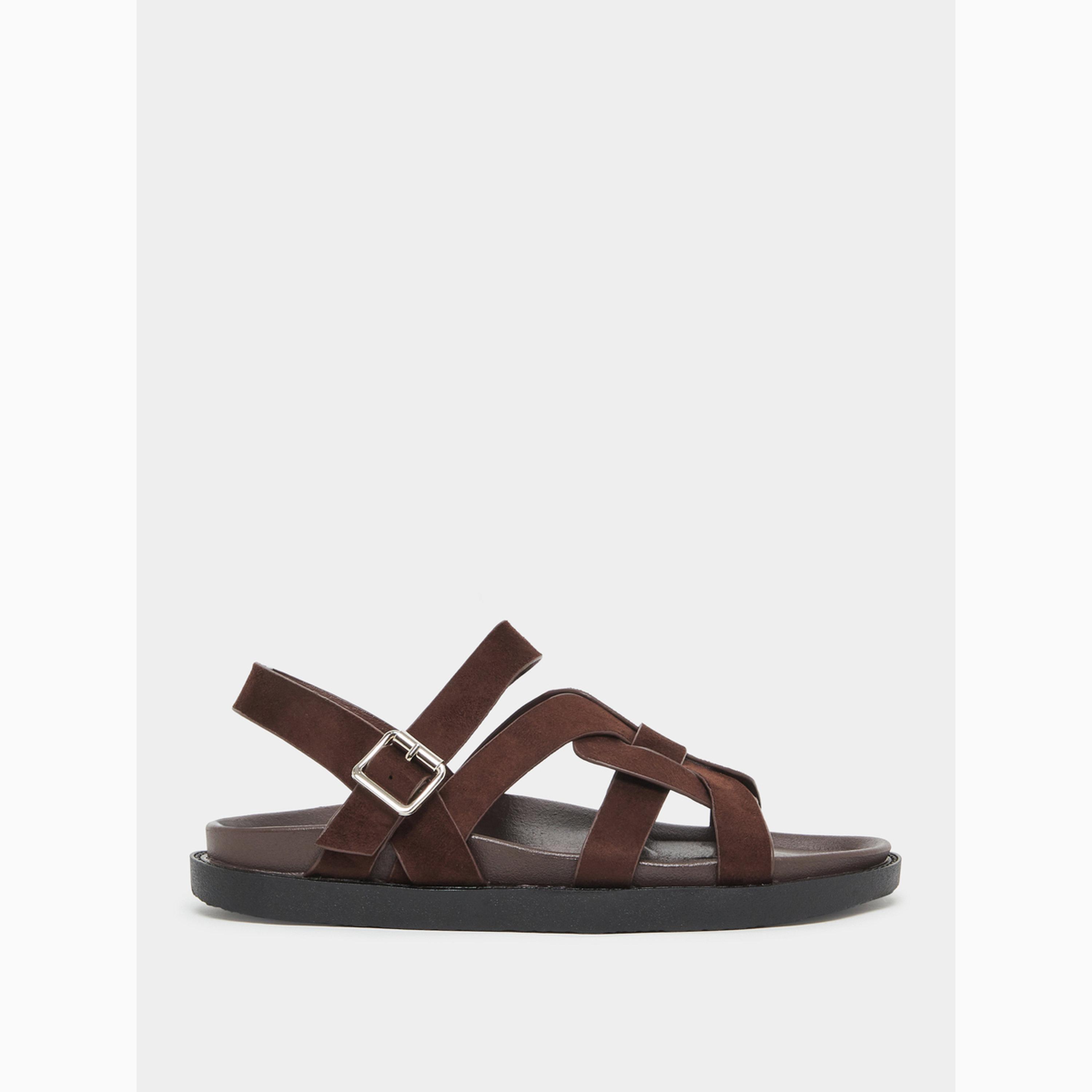 Styli Brown Leather Strappy Sandals-women-shoes-sandals-flats-image-3