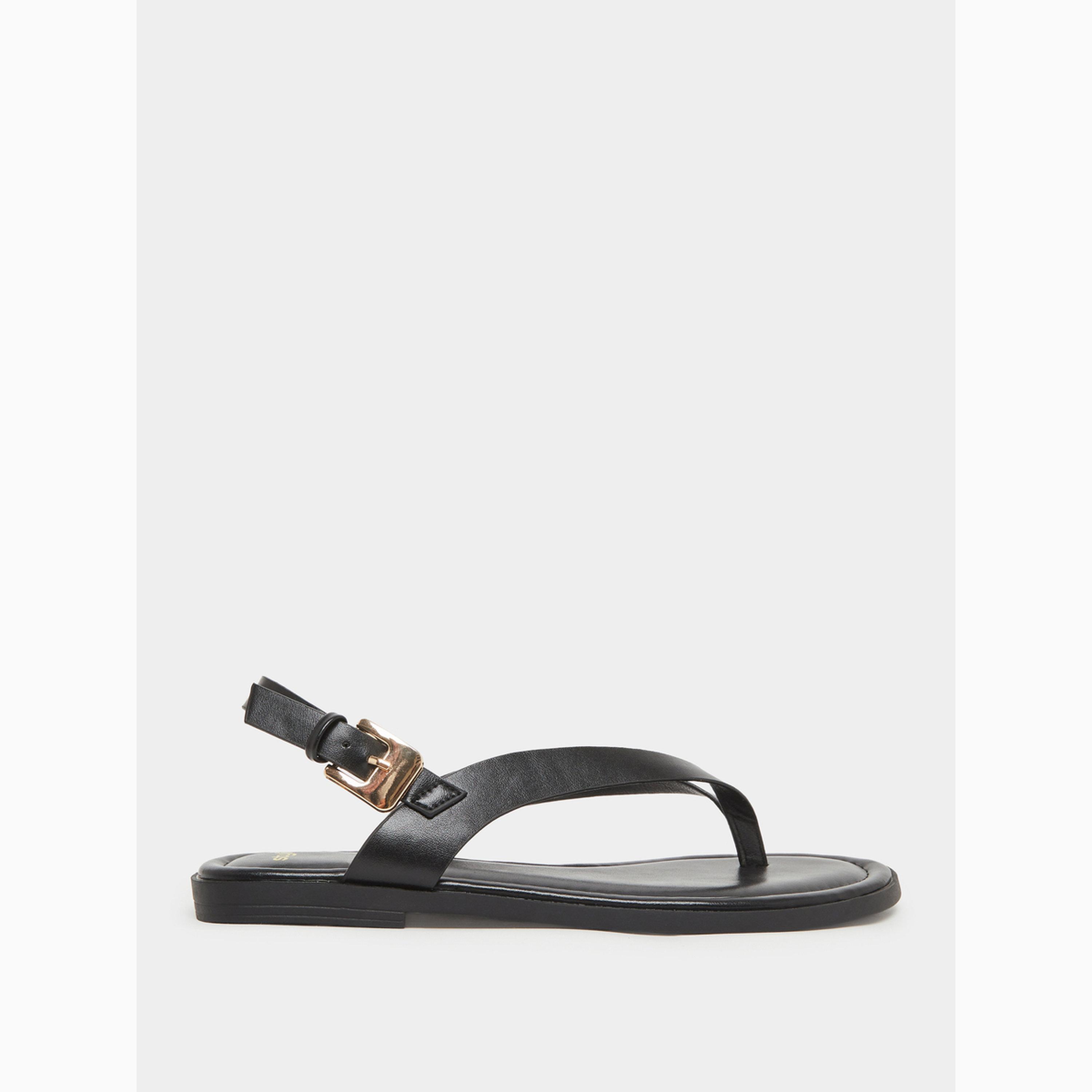 Styli Black Metal Trim Flat Sandals-women-shoes-sandals-flats-image-2
