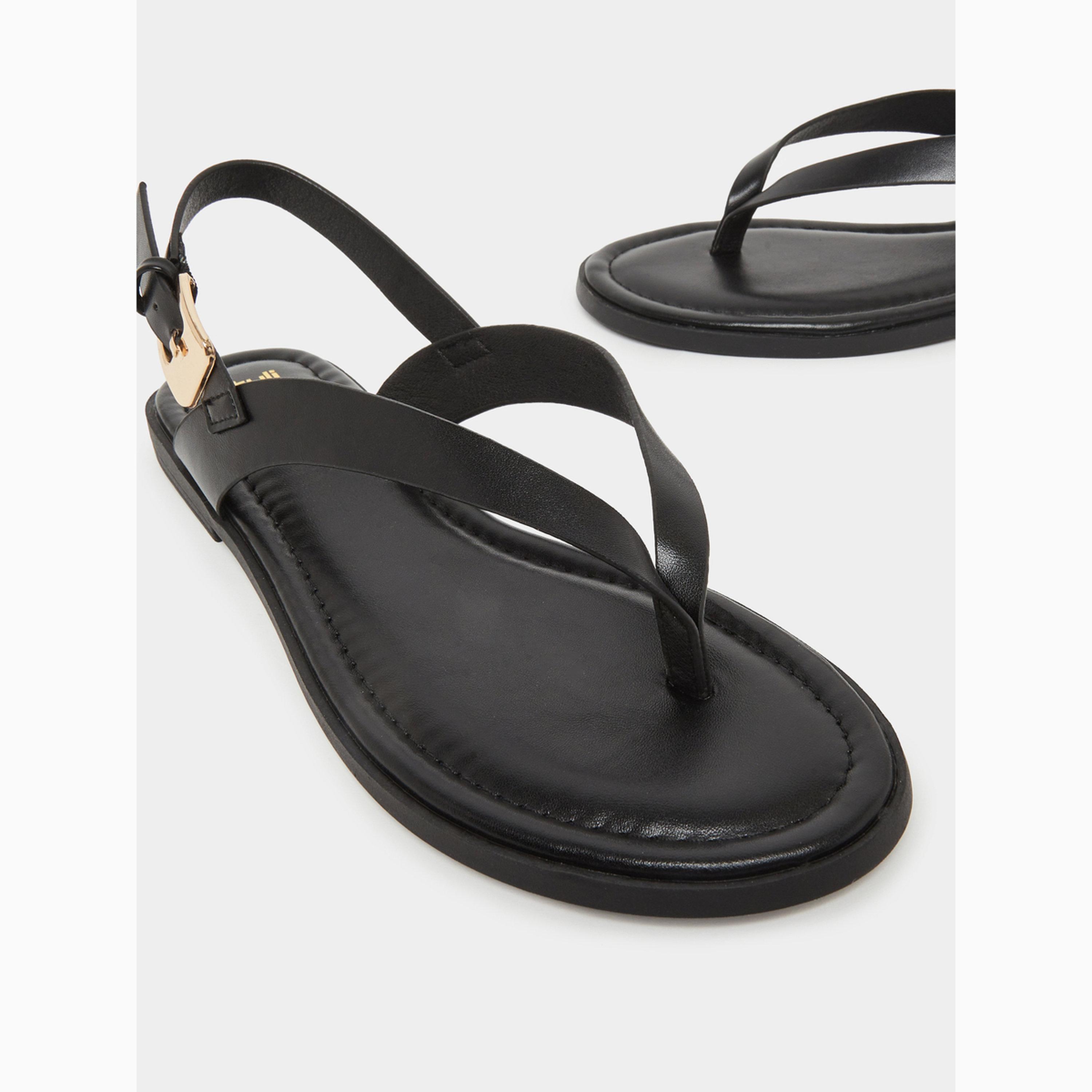 Styli Black Metal Trim Flat Sandals-women-shoes-sandals-flats-image-3