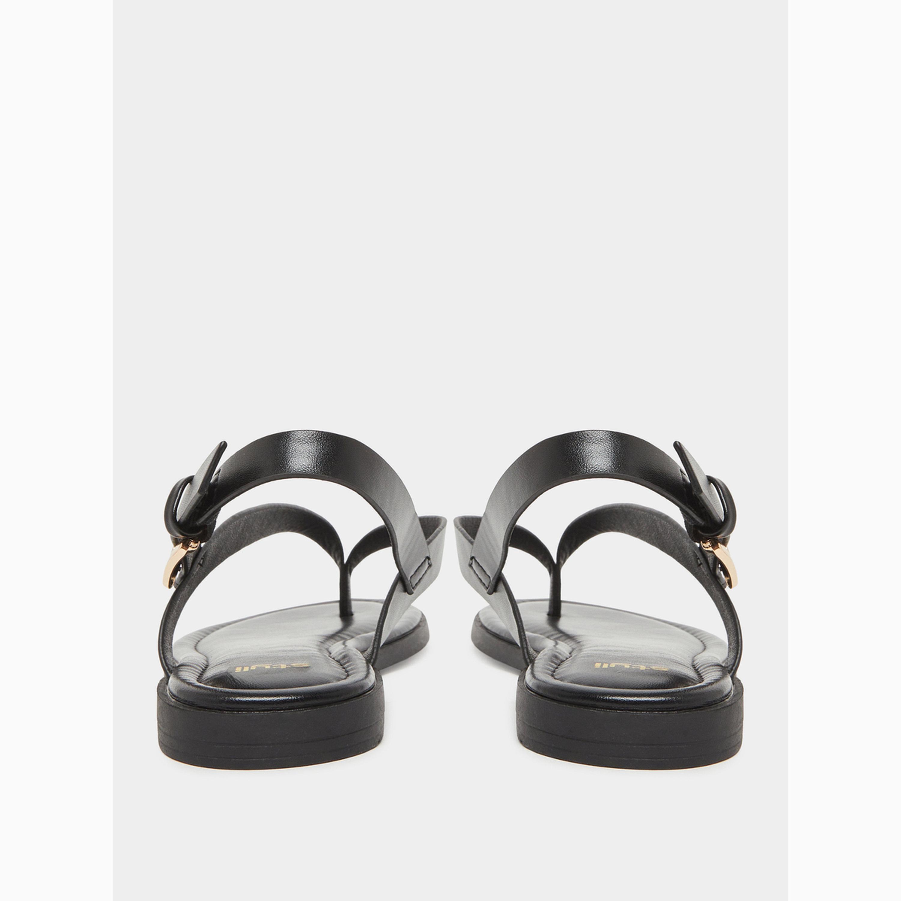 Styli Black Metal Trim Flat Sandals-women-shoes-sandals-flats-image-4
