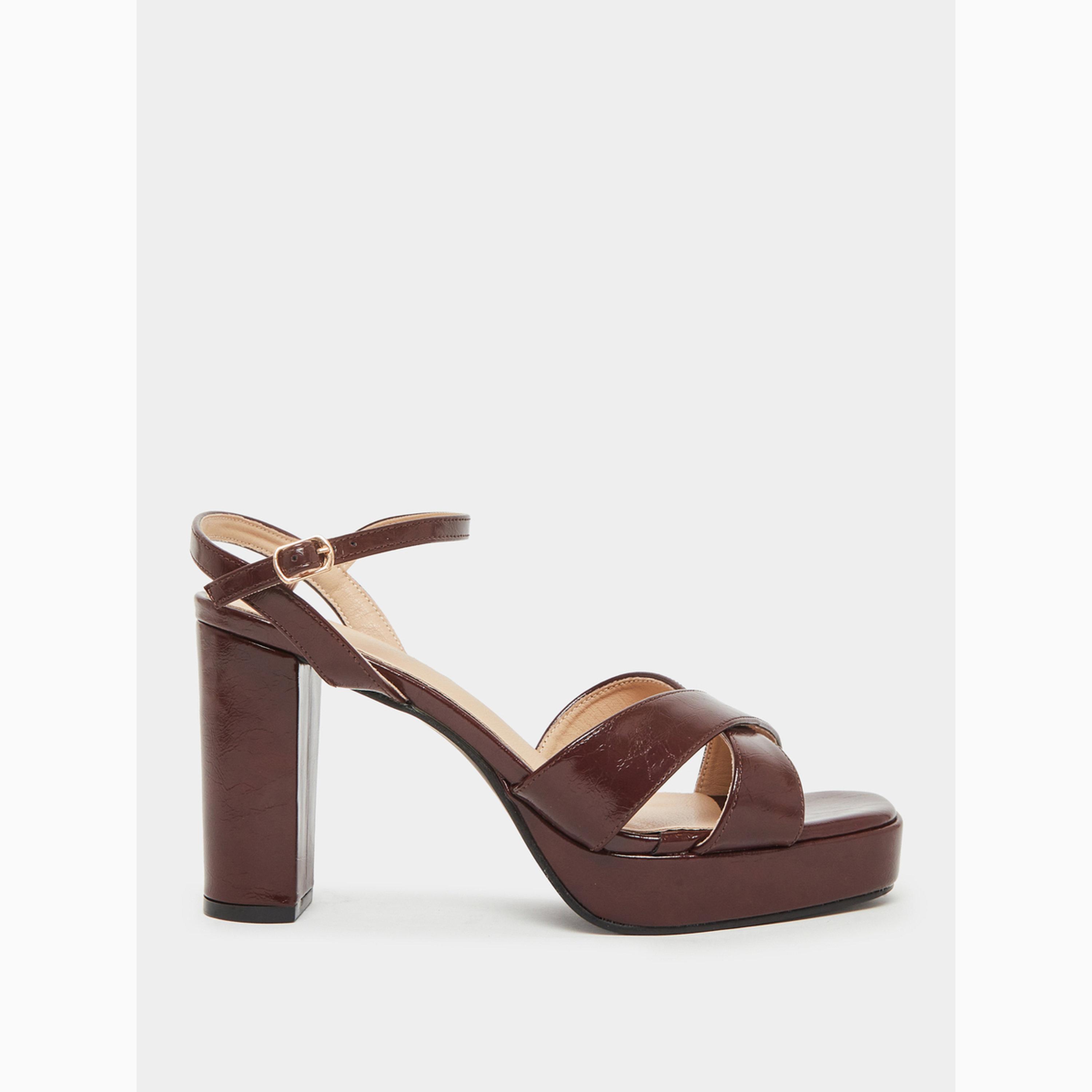 Styli Burgundy High Heel Platform Sandals-women-shoes-sandals-heeled-image-2