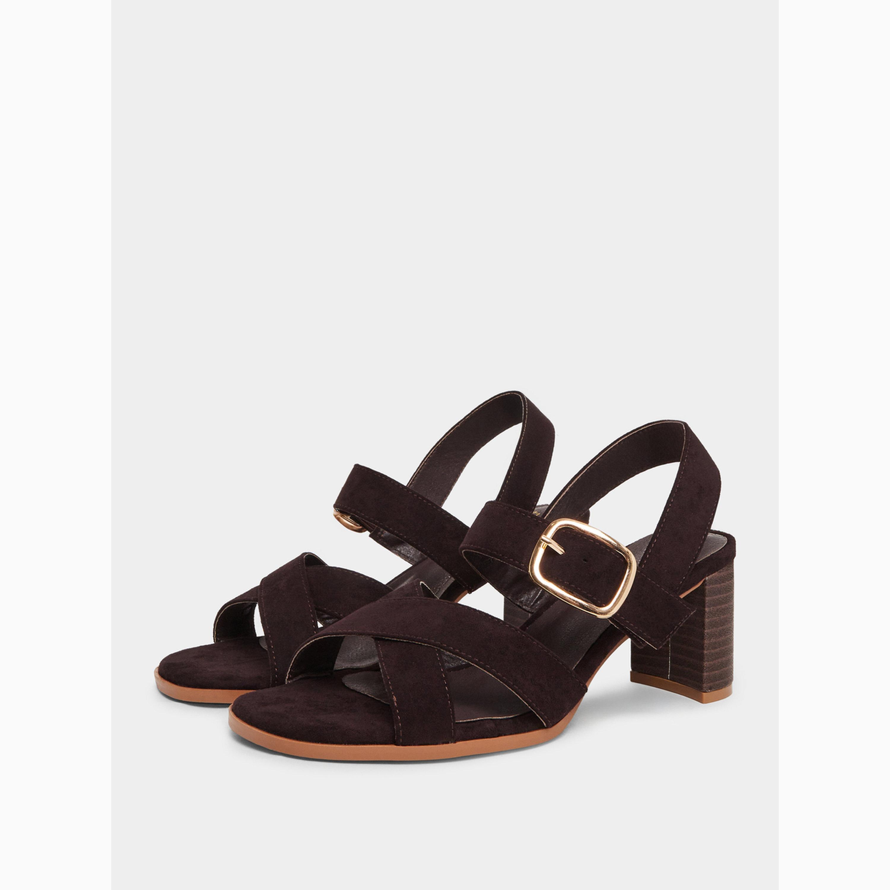 Styli Brown Cross Strap Block Heel Sandals-women-shoes-sandals-heeled-image-1