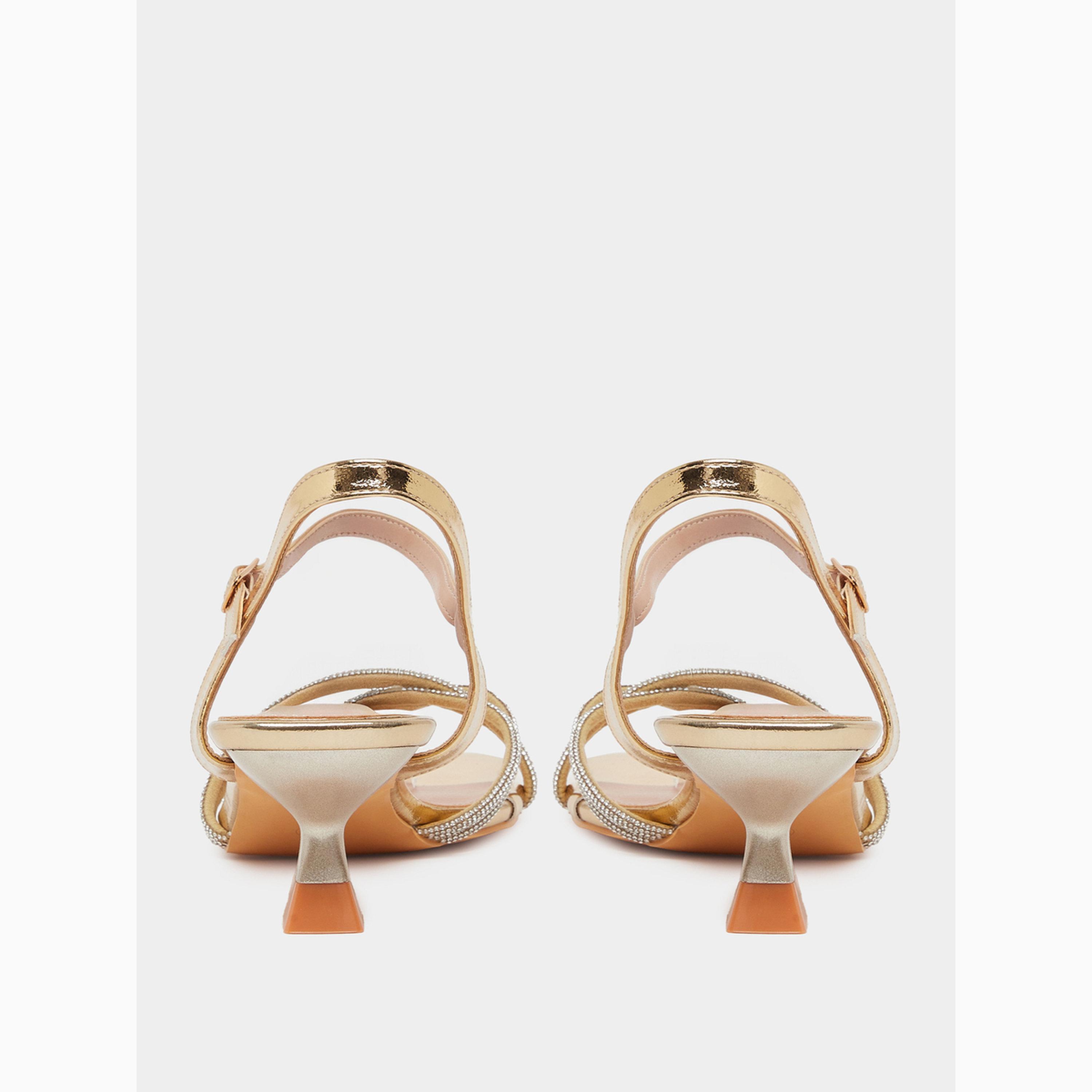 Styli Gold Embellished Strappy Kitten Heel Sandals-women-shoes-sandals-heeled-image-4