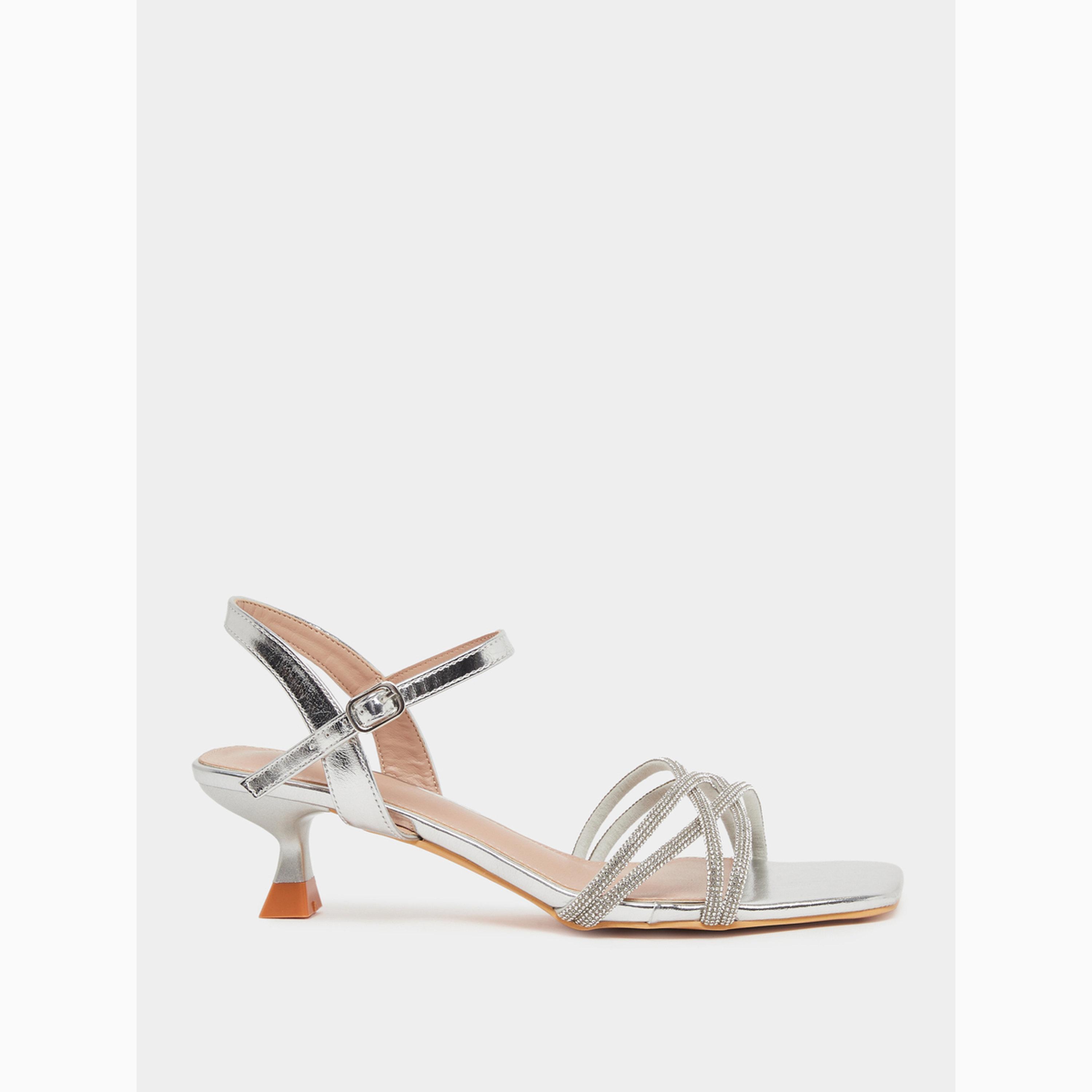 Styli Silver Embellished Strappy Kitten Heel Sandals-women-shoes-sandals-heeled-image-2