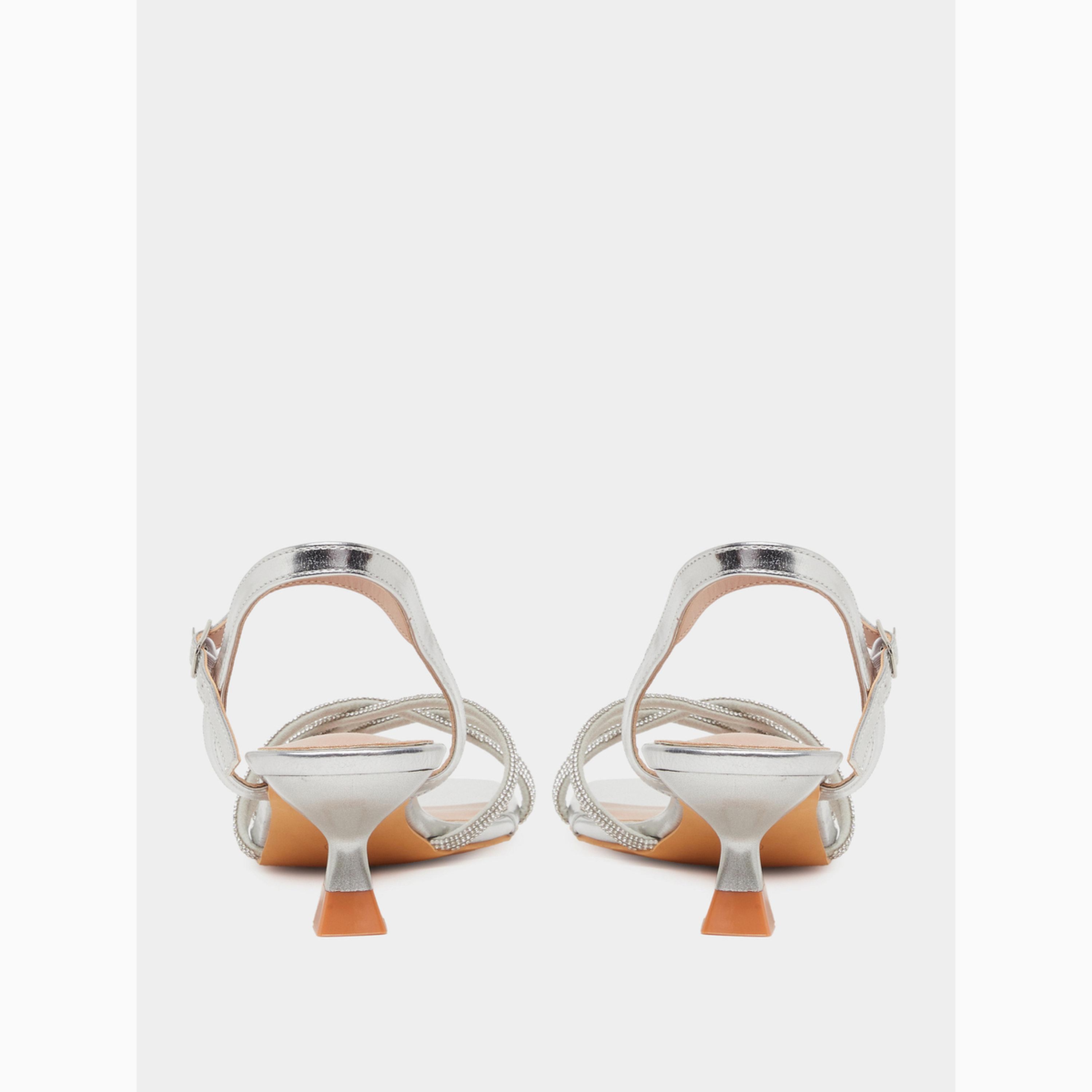 Styli Silver Embellished Strappy Kitten Heel Sandals-women-shoes-sandals-heeled-image-4