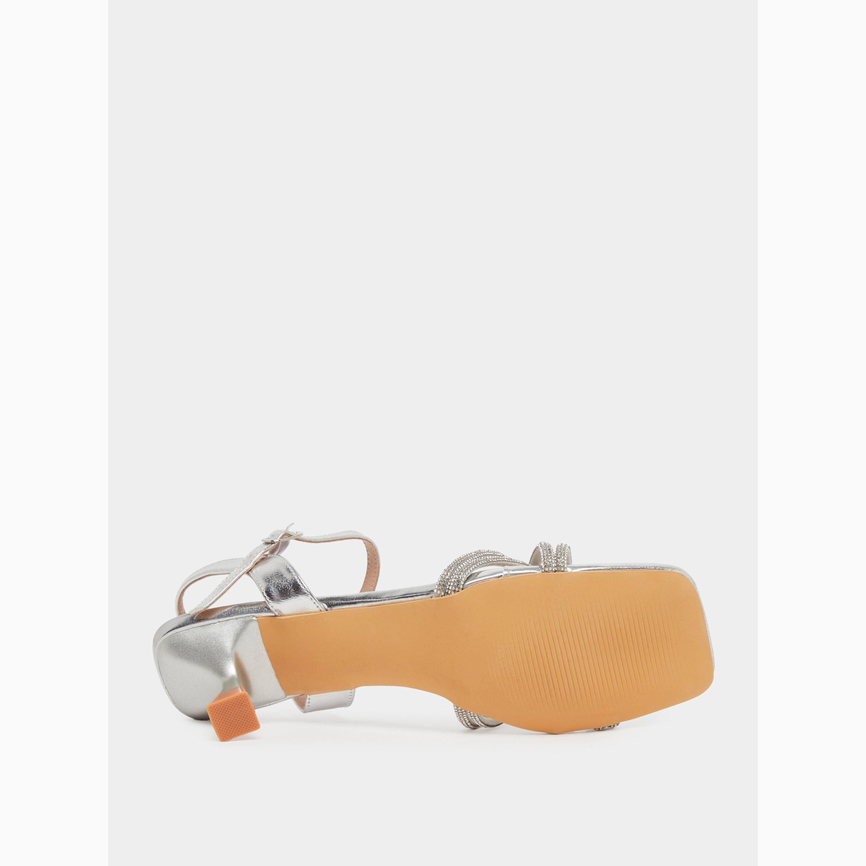 Styli Silver Embellished Strappy Kitten Heel Sandals-women-shoes-sandals-heeled-image-6