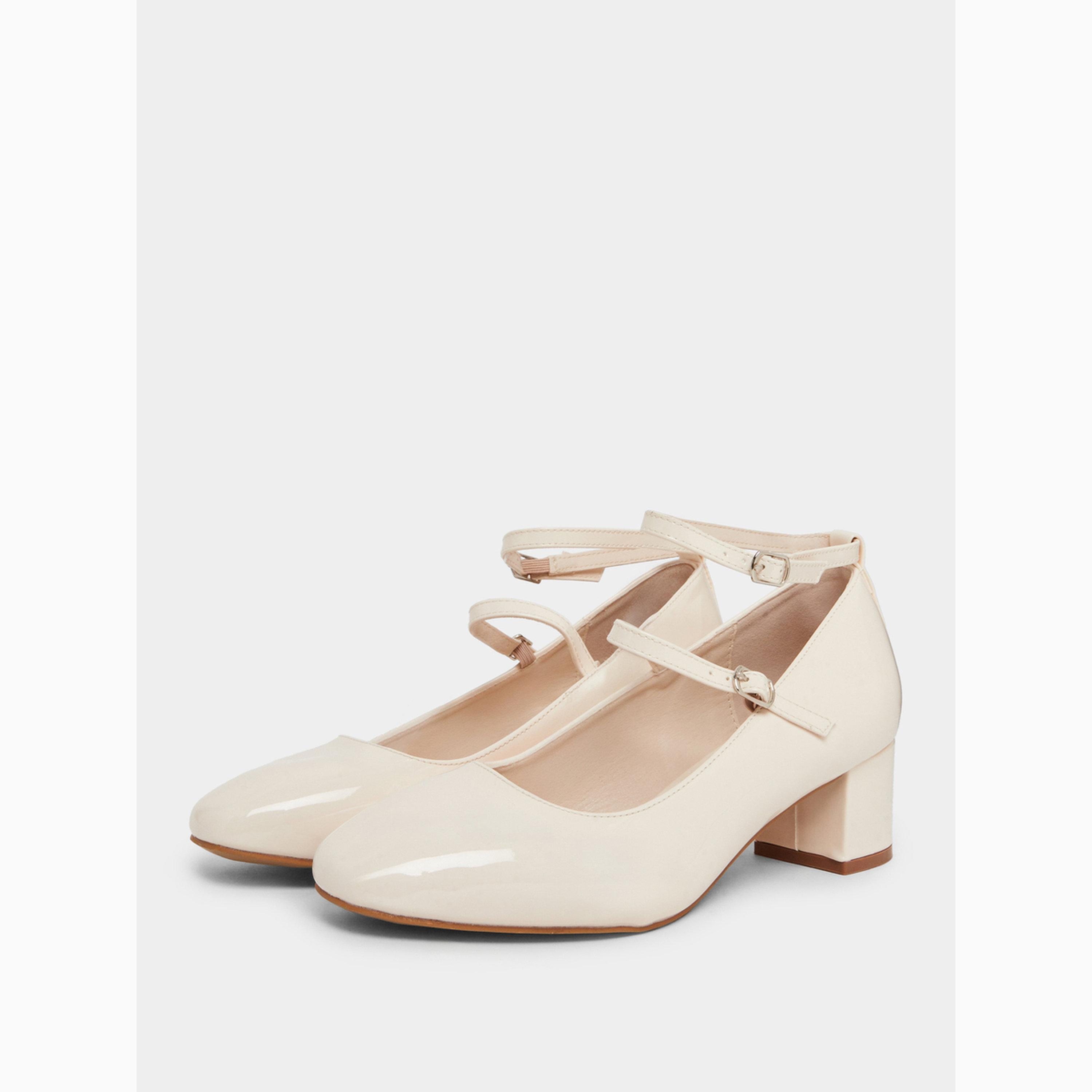 Styli Beige Patent Block Heel Shoes-women-shoes-heels-image-1