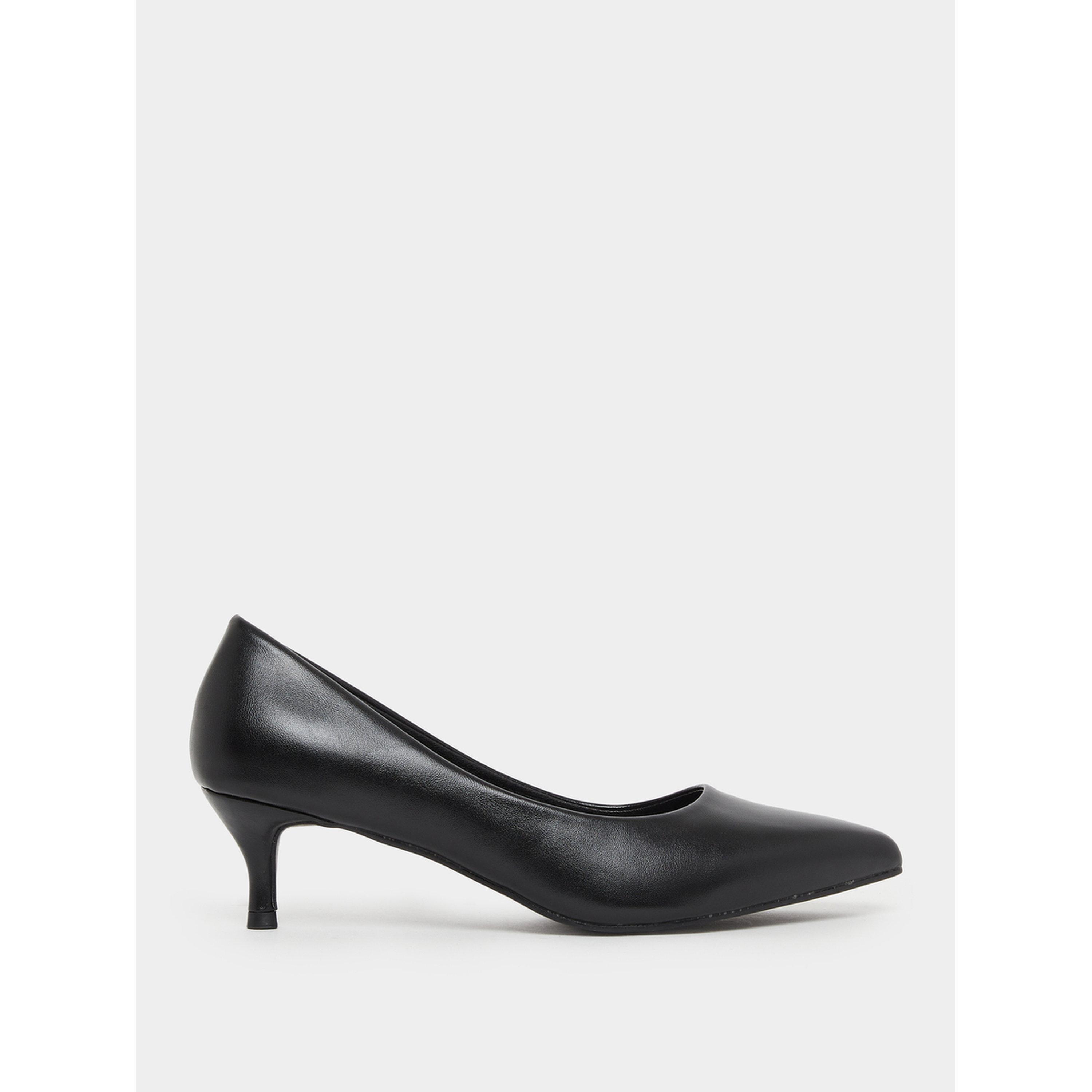 Styli Black Pointed-Toe Kitten Heel Court Shoes-women-shoes-heels-image-2