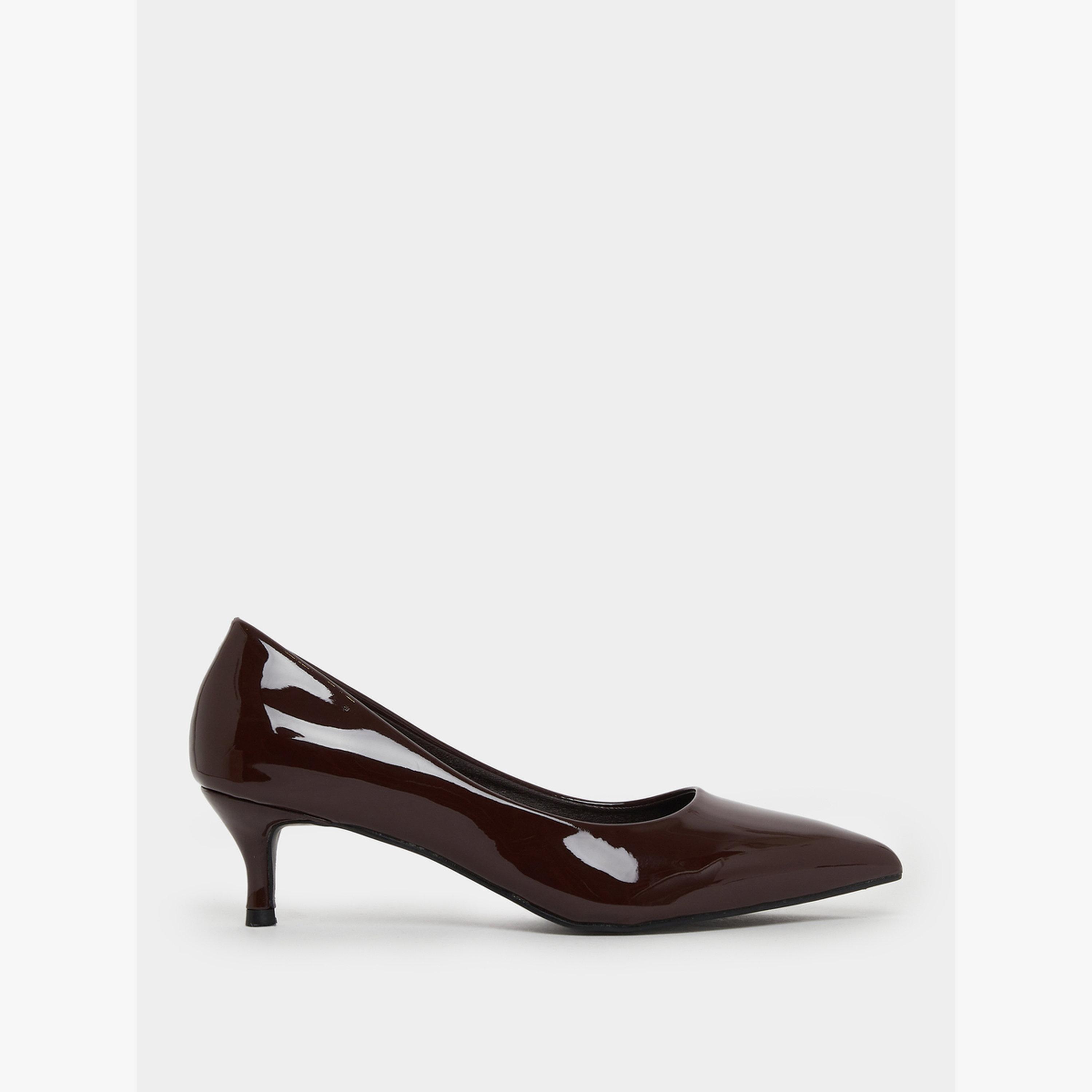 Styli Brown Pointed-Toe Kitten Heel Court Shoes-women-shoes-heels-image-2