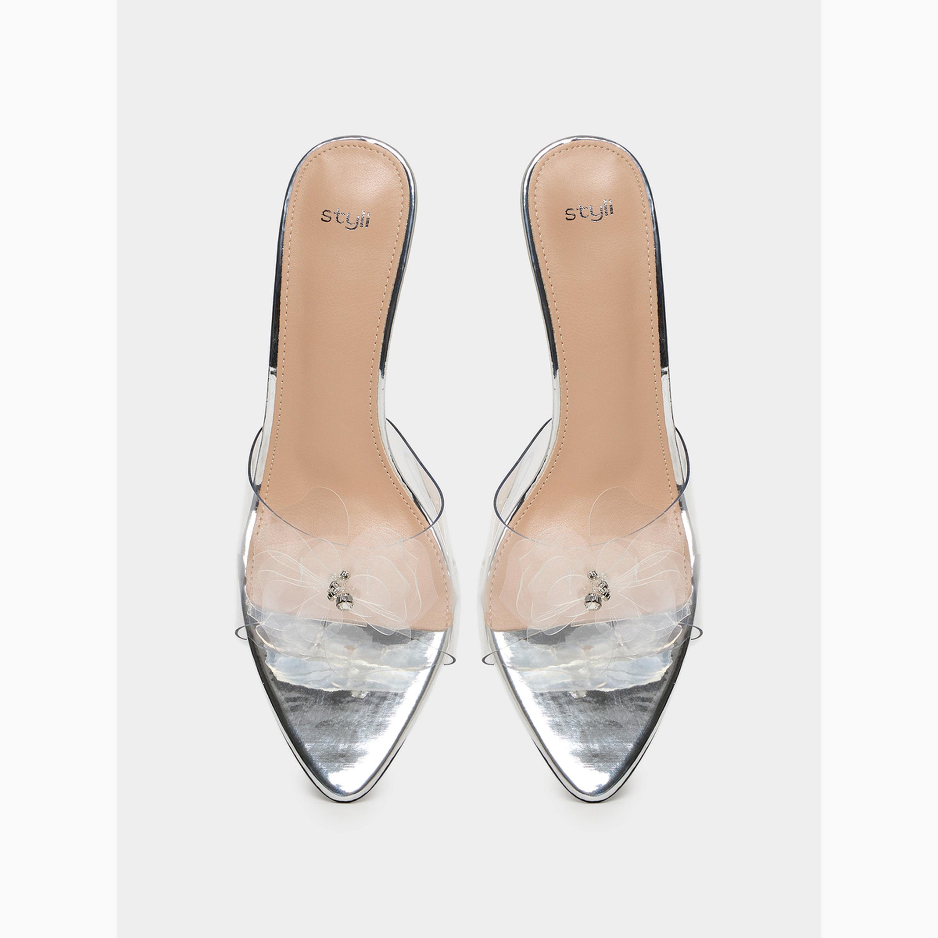 Styli Silver Clear Strap Embellished Mules-women-shoes-heels-image-5