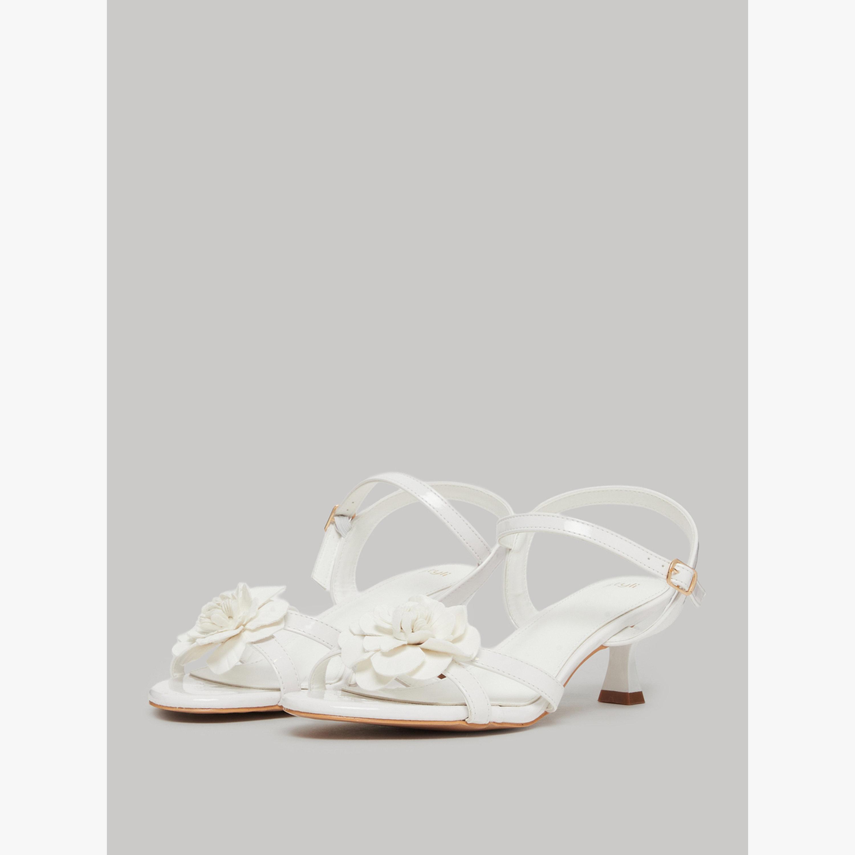 Styli White Floral Kitten Heel Sandals-women-shoes-sandals-heeled-image-1