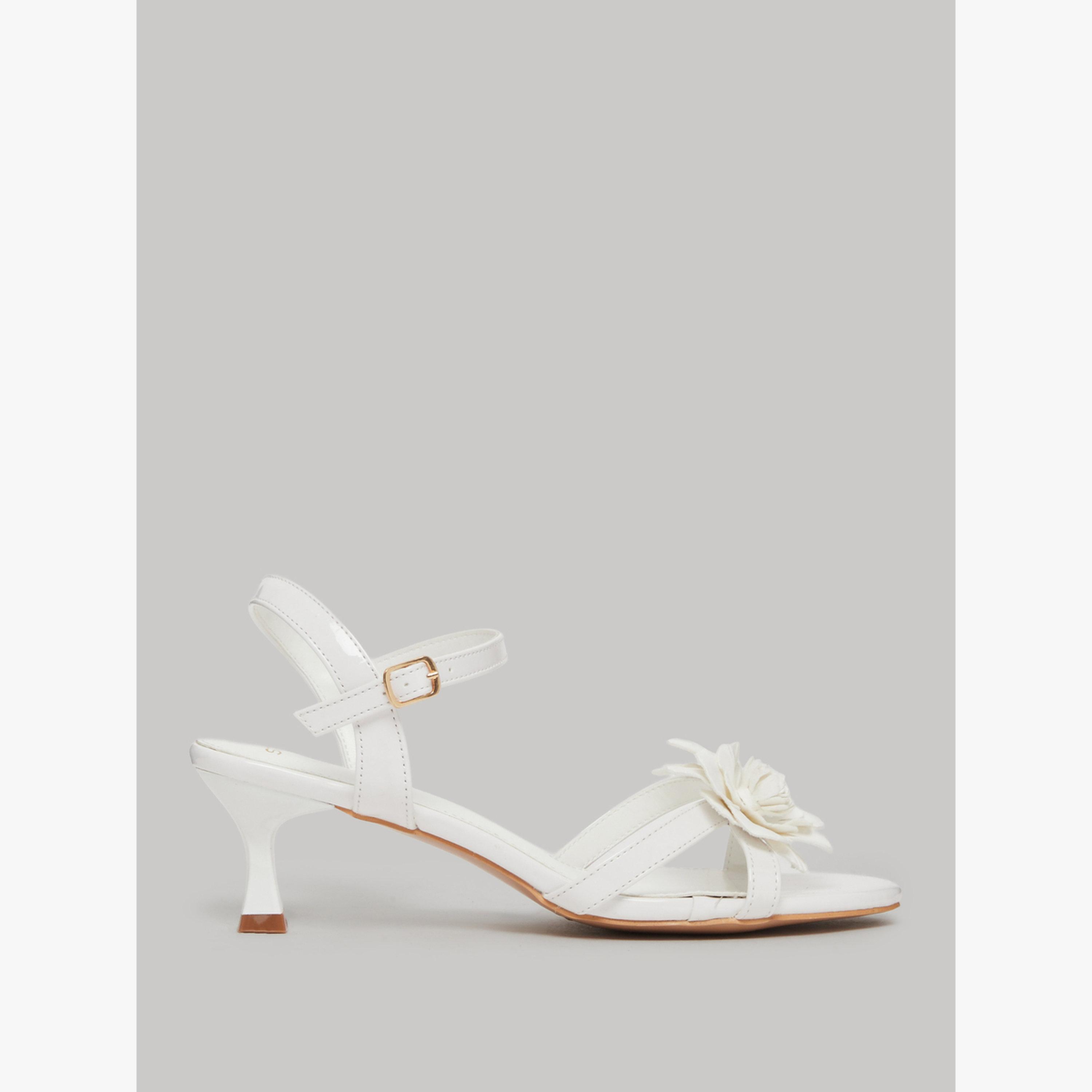Styli White Floral Kitten Heel Sandals-women-shoes-sandals-heeled-image-2