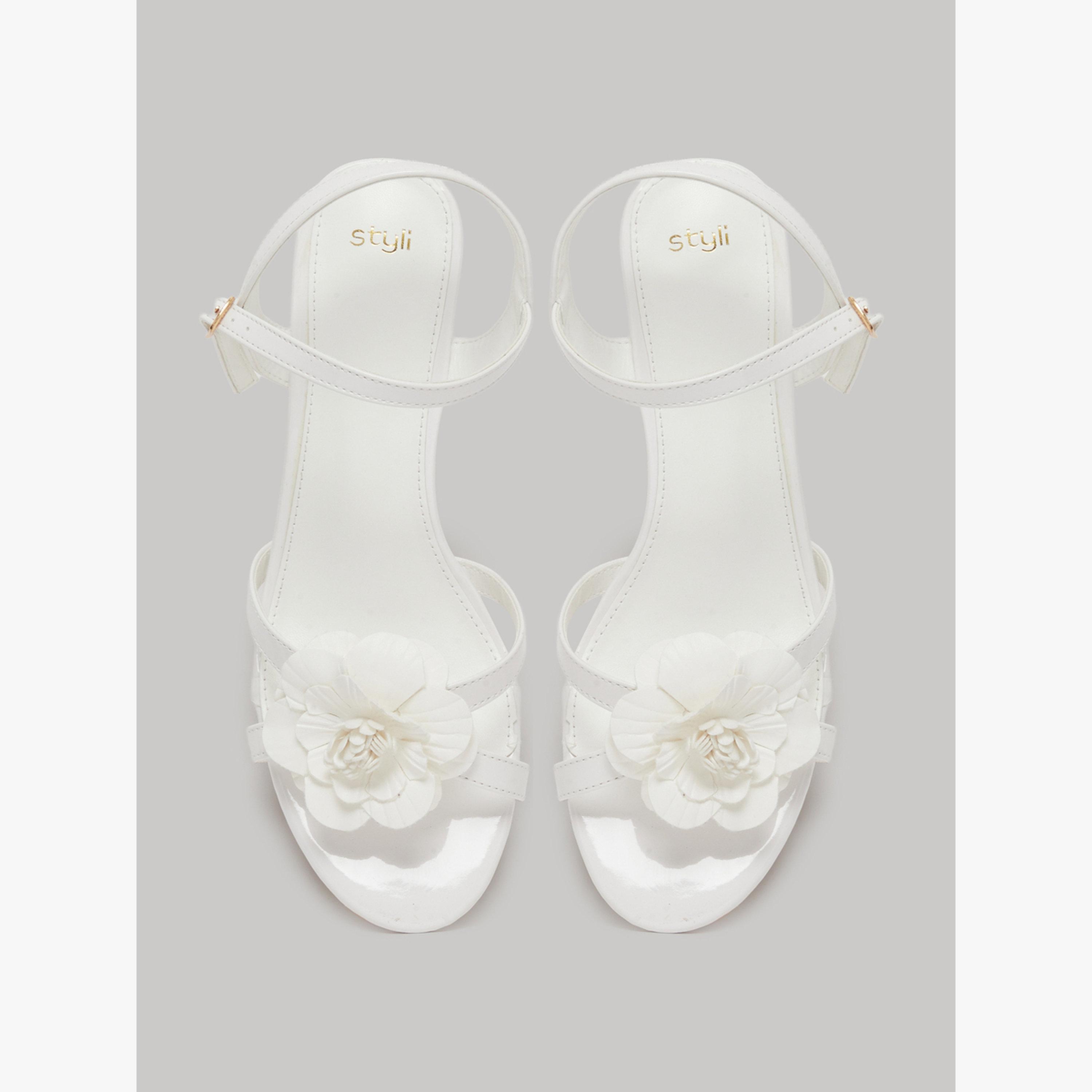 Styli White Floral Kitten Heel Sandals-women-shoes-sandals-heeled-image-3