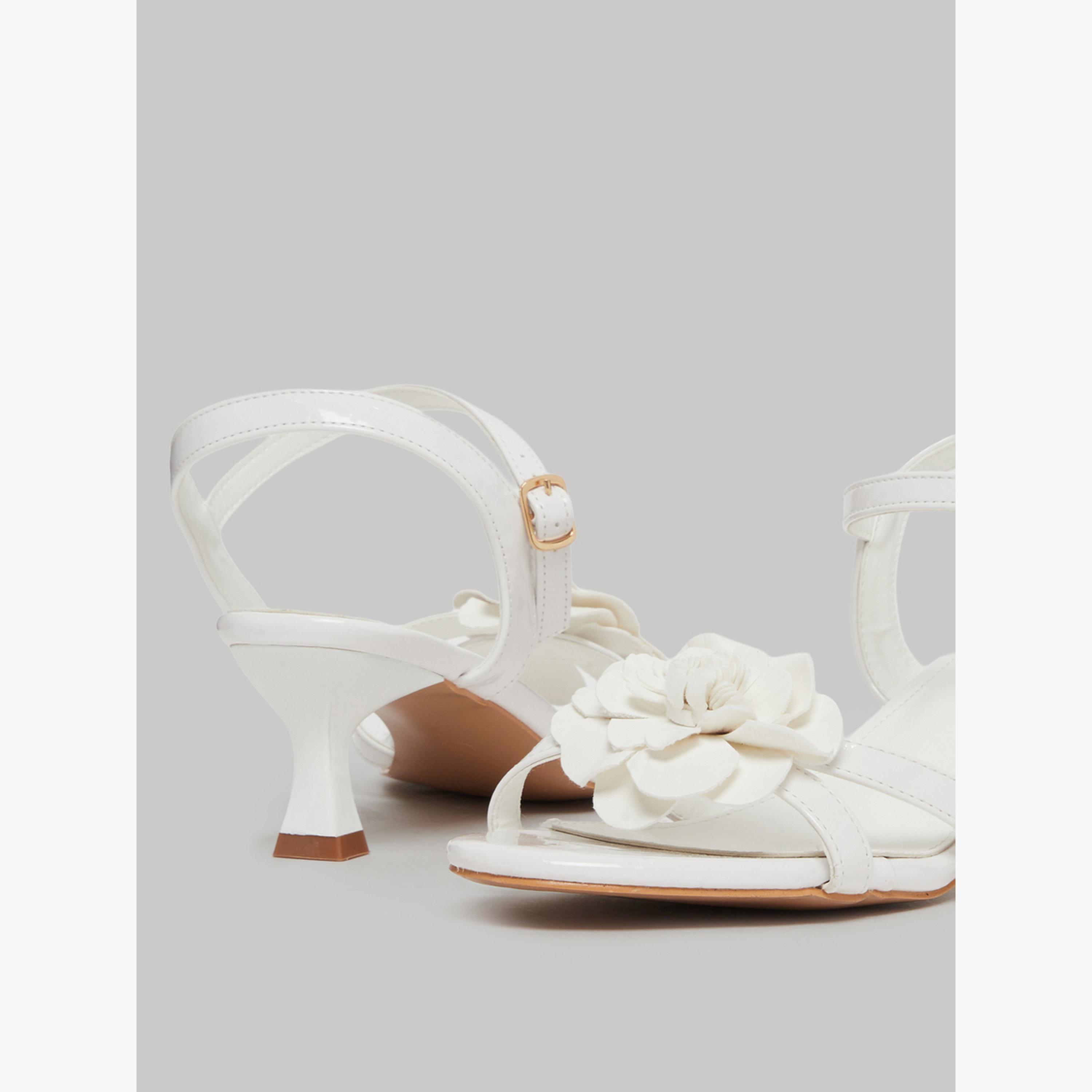 Styli White Floral Kitten Heel Sandals-women-shoes-sandals-heeled-image-4